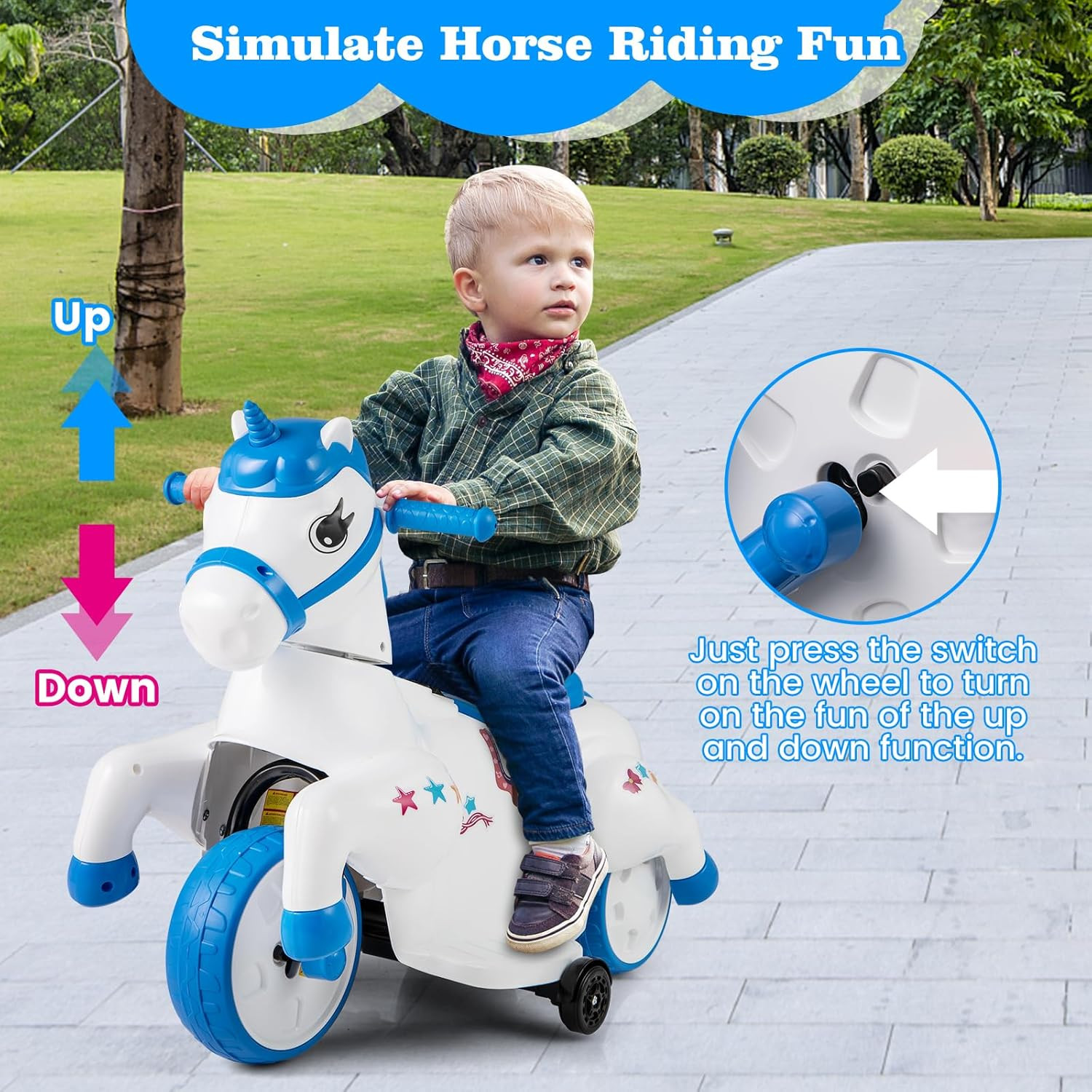 2 in 1 Ride on Motorcycle and Horse, Unicorn 6V Battery Powered Ride on Toy with