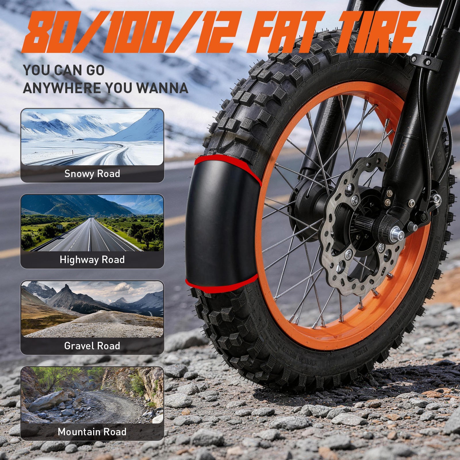48V Electric Dirt Bike 2000W Peak 20Ah Off-Road Motorcycle E-Mountain Bike 35MPH