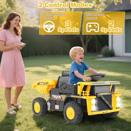 OLAKIDS Ride on Dump Truck, 12V Kids Electric Car Ride on Construction