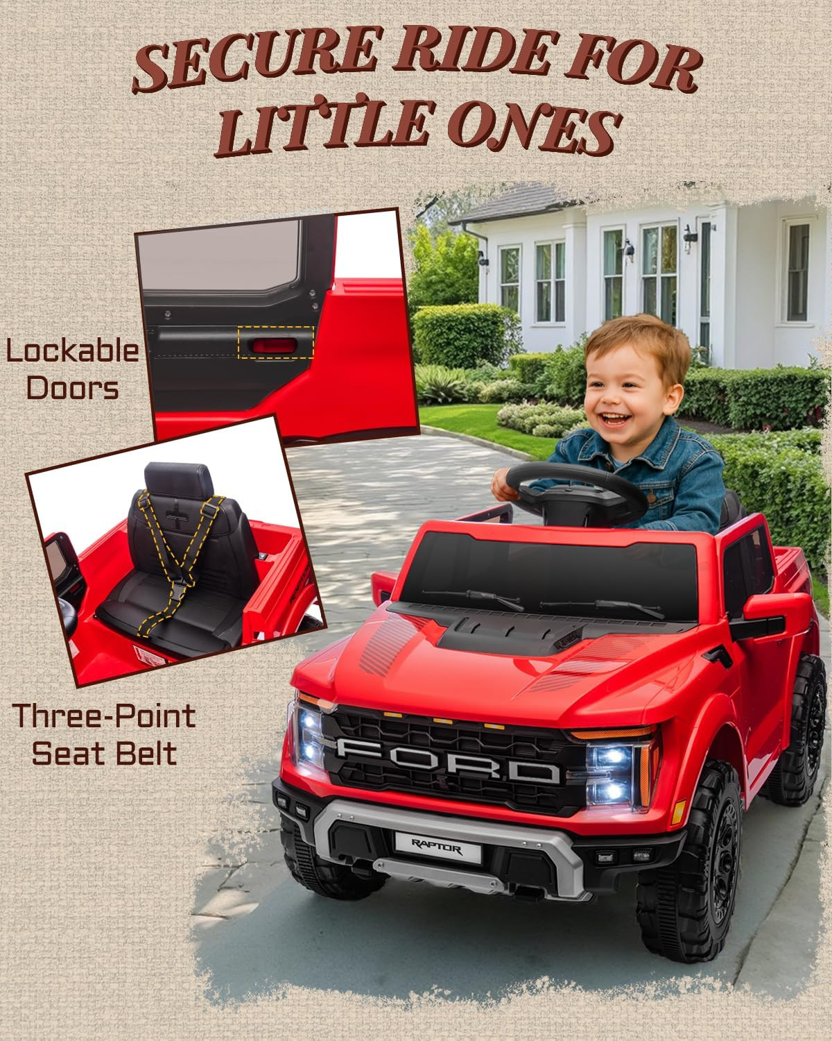 Licensed Ford F-150 Raptor 12 Volt Kids Ride on Car, Ride on Toys for Kids with
