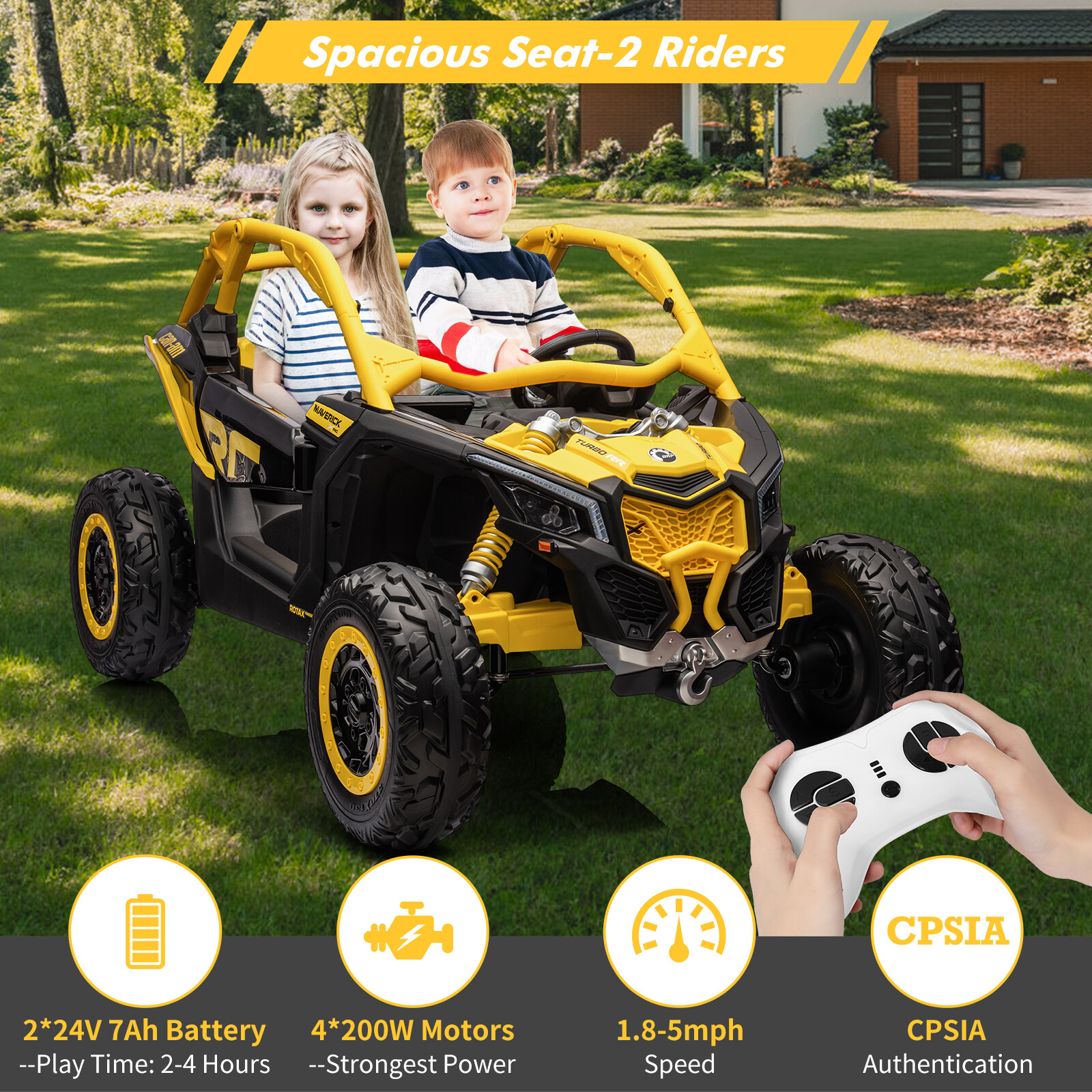 2 Seater Ride On UTV Car, Electric Off-Road Car, 4WD Kids Truck W/Remote Control