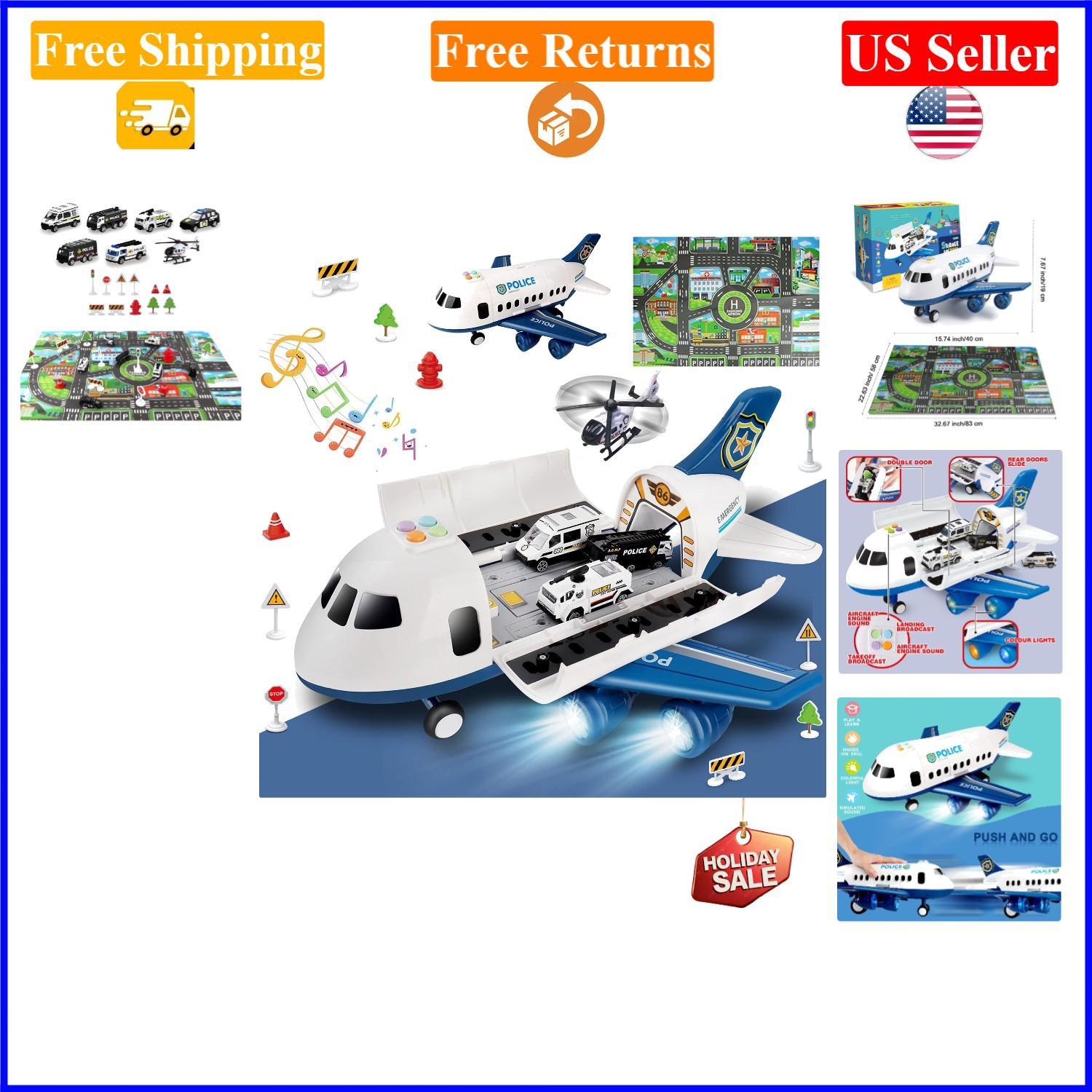 Toddler Car & Airplane Toy Set with Play Mat, 20-in-1 for Ages 2-6