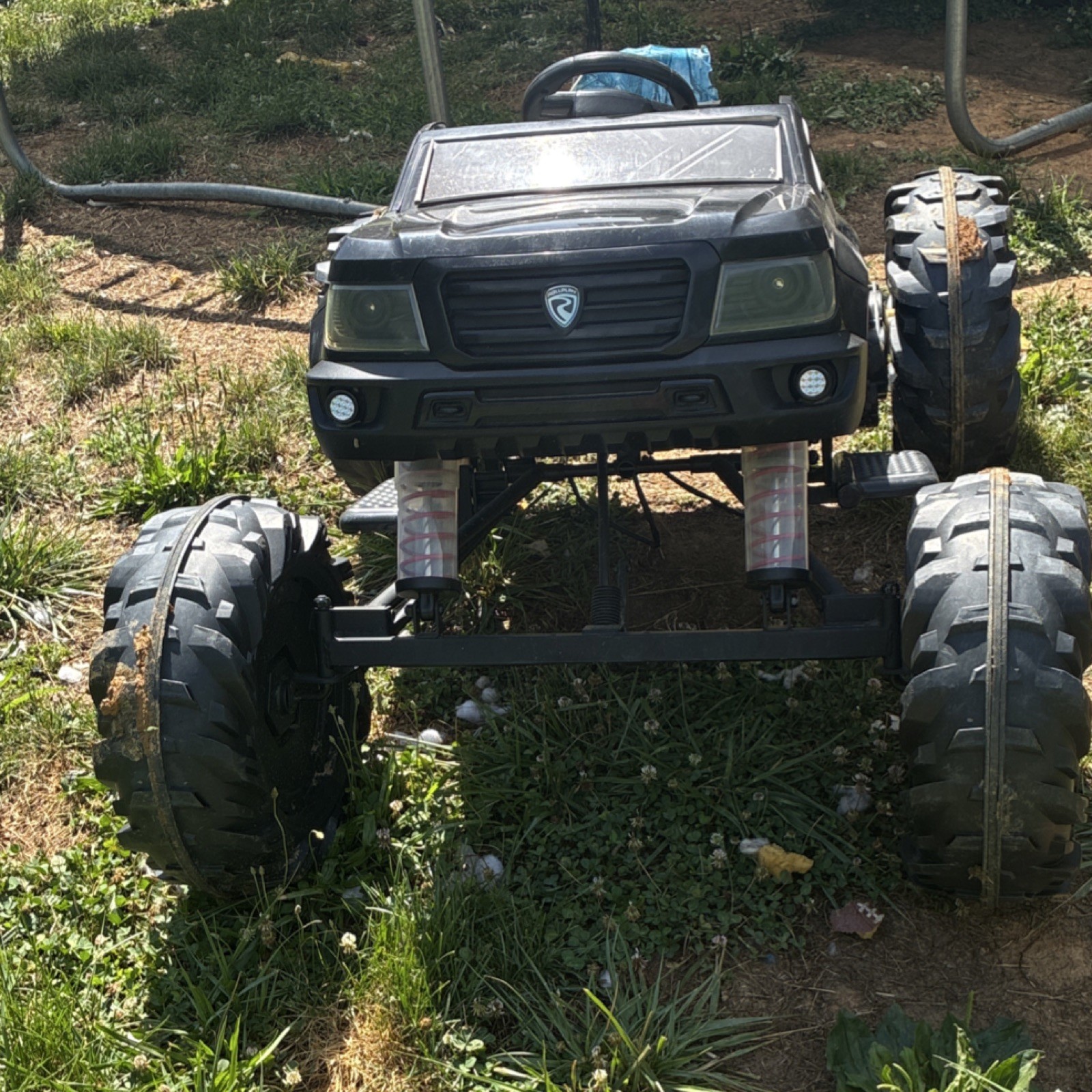 Kids Battery Powered Ride-On Truck, Black Off-Road Style, Large Tires