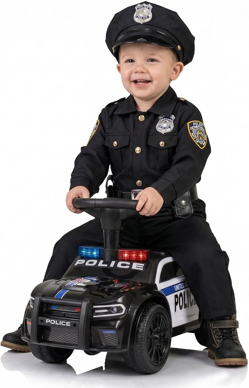 Ride On Push Police Car Toddler Foot-to-Floor Sliding Toy W/ Siren Steering