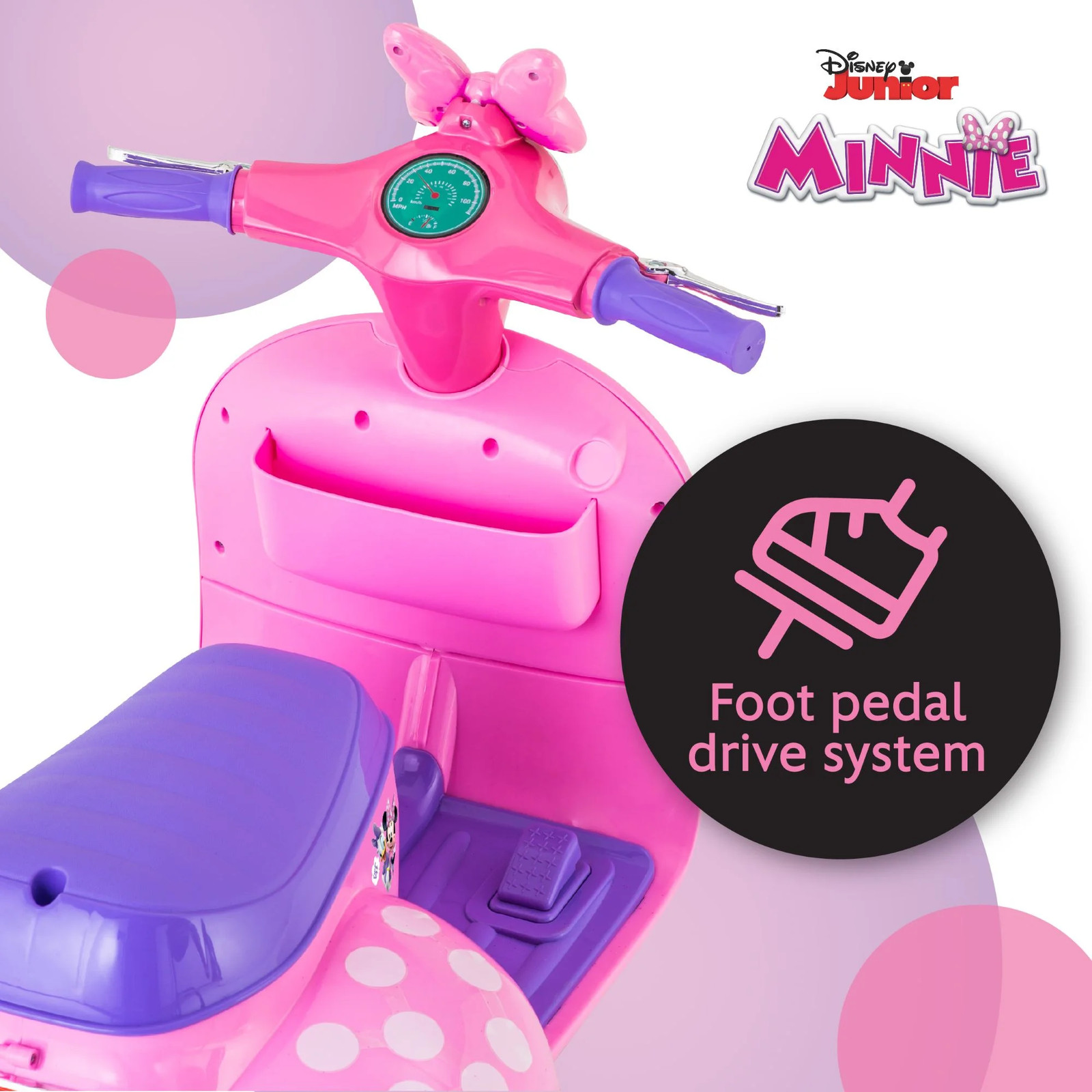 Kids Ride On Toy Disney Minnie Mouse Scooter Sidecar Pink 6V Battery Powered