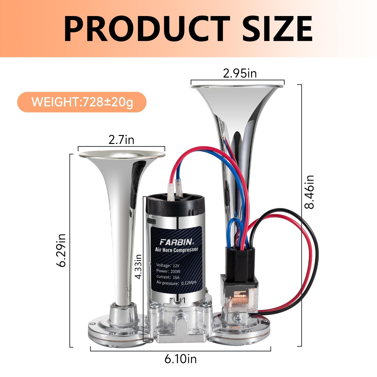 Air Horn for Truck 12V Loud Train Horn with Air Compressor Dual-Trumpet Chrome C