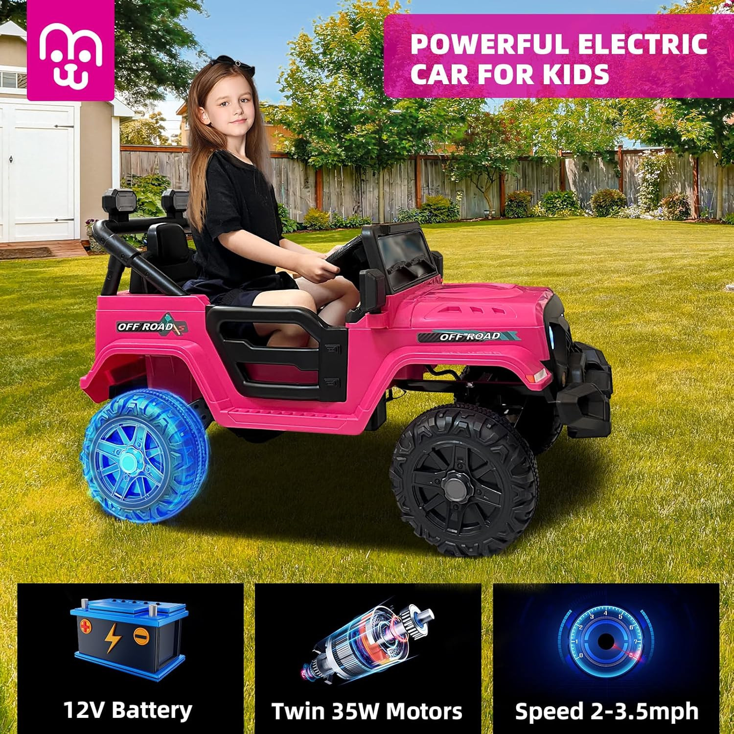 12V Kids Electric Ride on Truck Car Remote Control, Twin 35W Motors 3.5MPH Max S