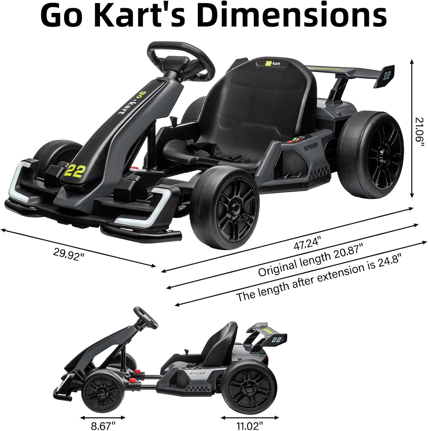 Go Kart for Kids 4 Wheels Pedal Ride On Toy Ages 6-12 Seat 110 lbs Load