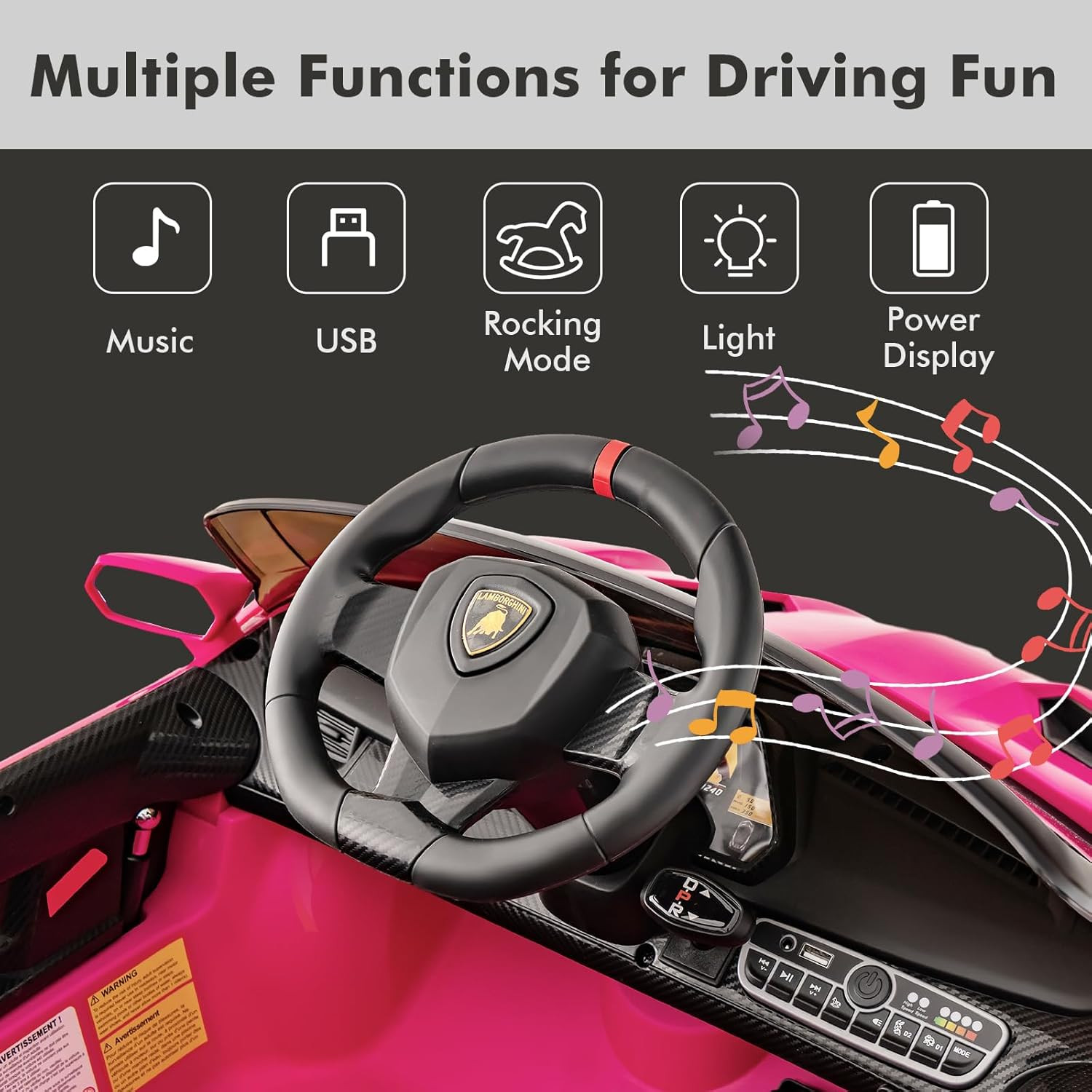 2 Seater Kids Ride on Car, 12V 4WD Licensed Lamborghini Veneno Powered Electric