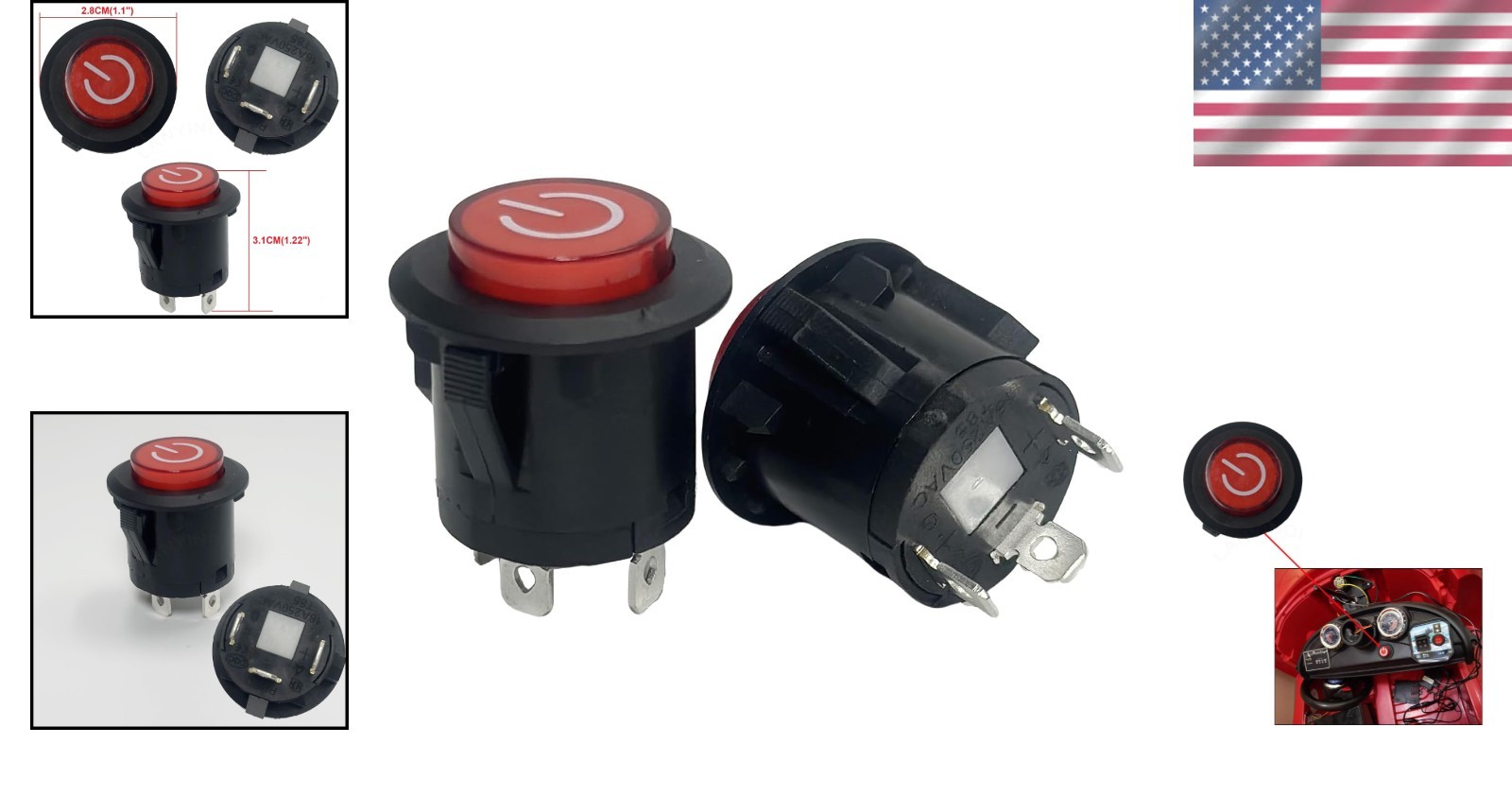 2 Pcs Power Button Switch Push Start for Ride-On Toy Car Electric Power Wheel Bu