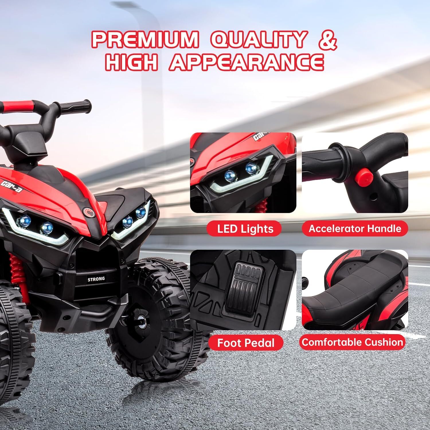 🍊🍅Kids ATV Ride on Toy 12V 4 Wheeler Battery Powered Quad Toy Vehicle LED Ligh