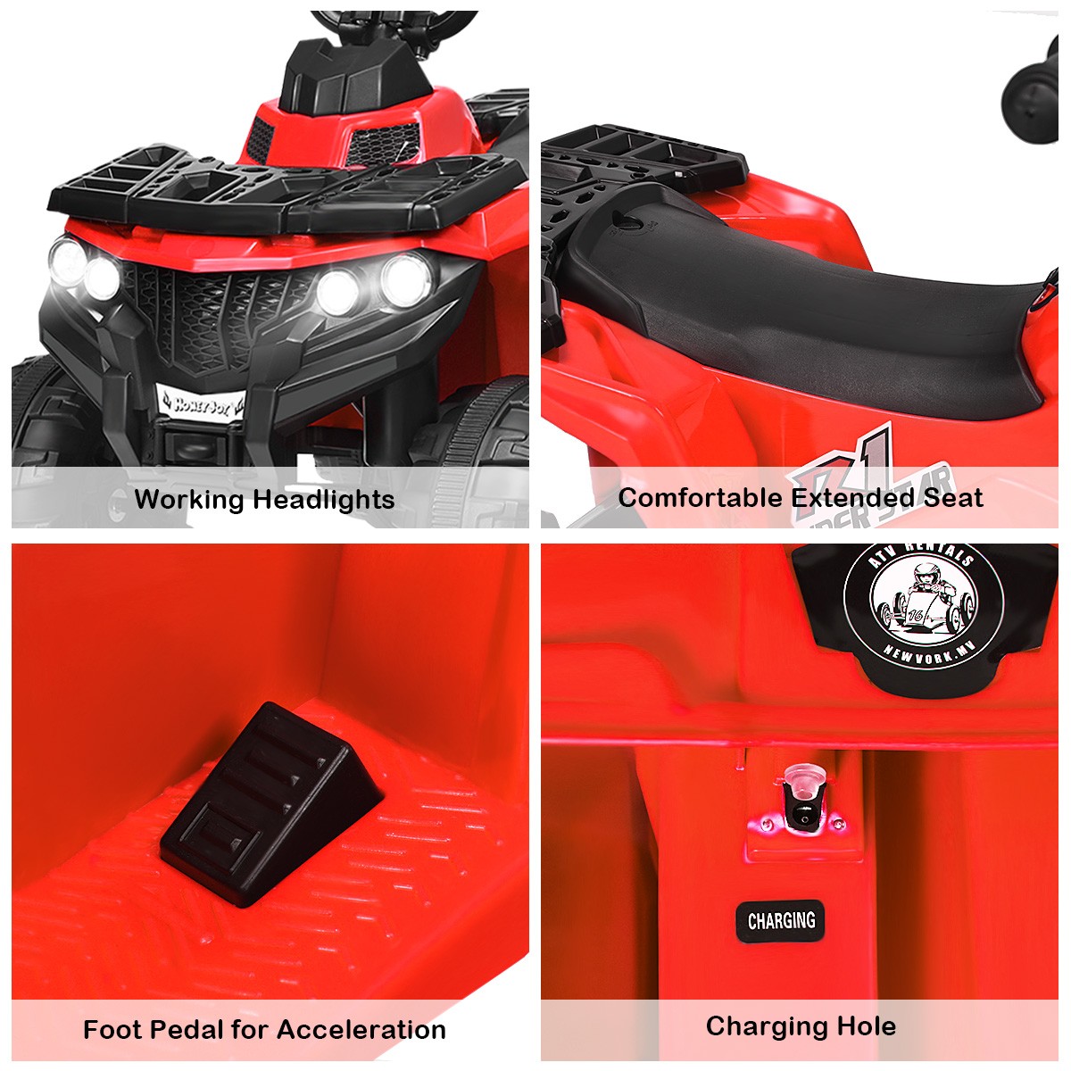 6V Battery Powered Kids Child Ride On ATV 4-Wheeler Quad w/ MP3 & LED Light Red