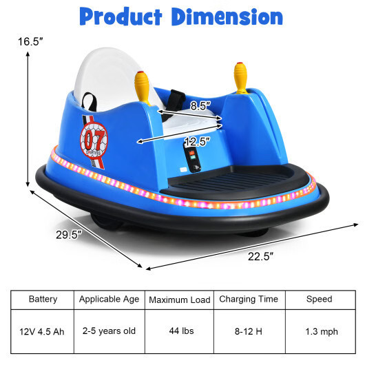 12V Electric Kids Ride On Bumper Car with Flashing Lights for Toddlers-Blue – Co