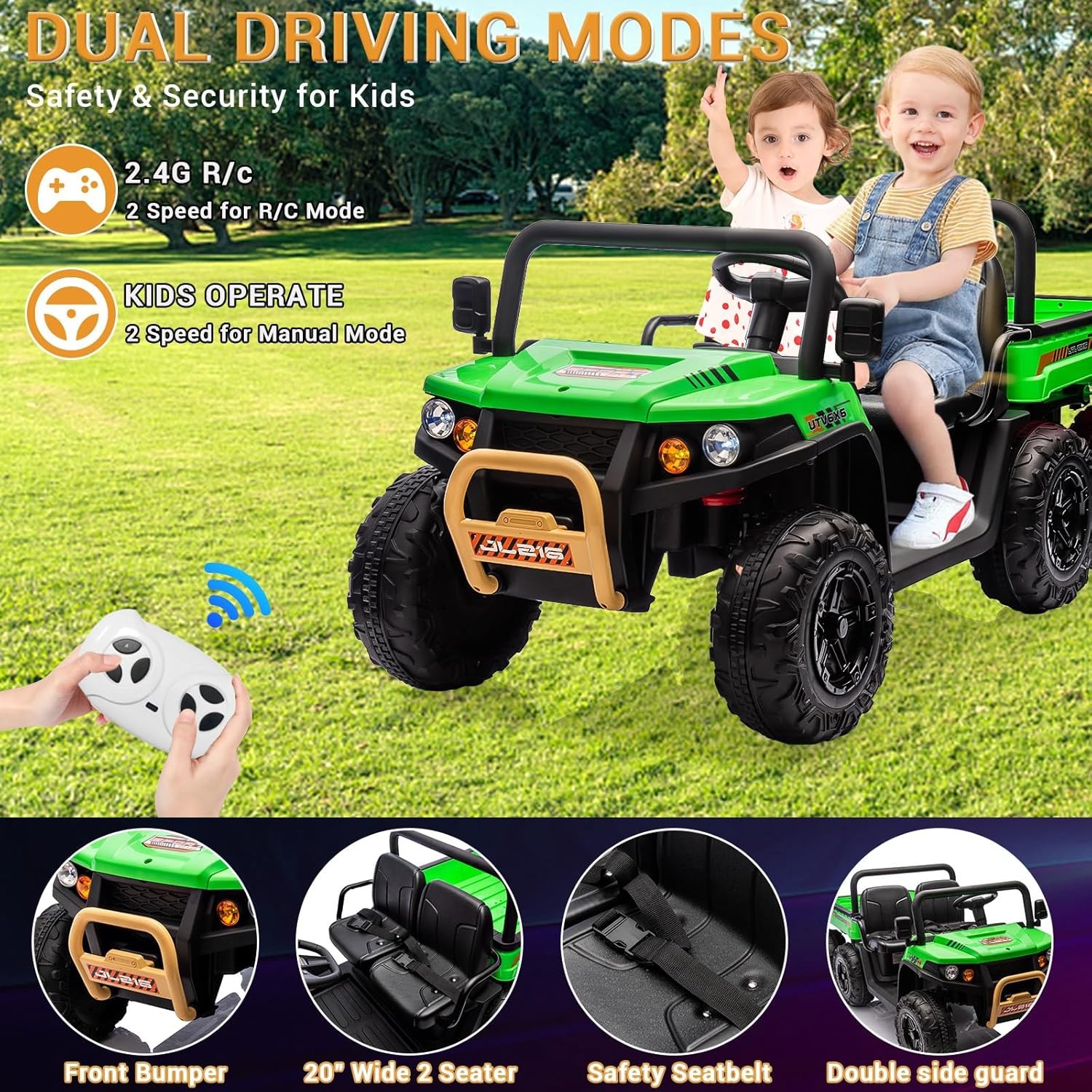 Kids 24V Ride On Dump Truck UTV Electric Ride On Car Toys Vehicles w/ Dump Bed