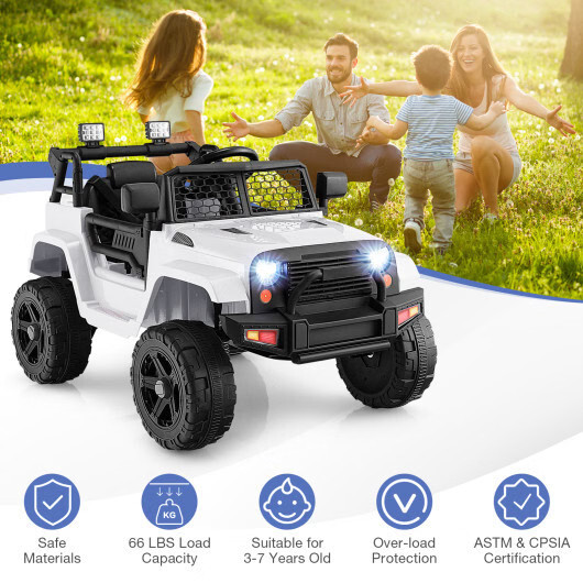12V Kids Ride On Truck w/ Remote Control & LED Headlights – White