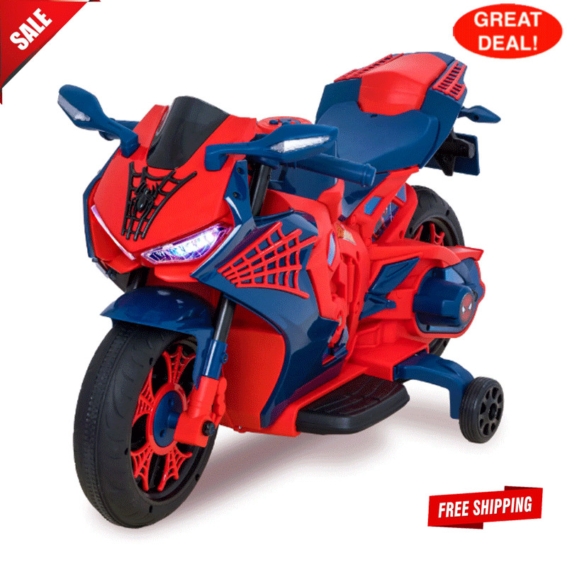 Kids Motorcycle Ride On Spiderman Design 6V Rechargeable Battery Ideal Gift NEW