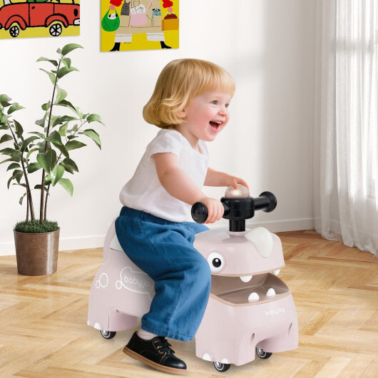 Toddler Ride on Toy Walking Sliding Car with Lights and Music-Pink – Color: Pink