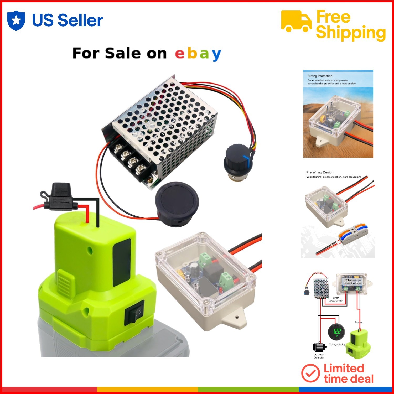 Power Wheel Battery Adapter Kit for Ryobi 18V Lithium Battery Voltage Display