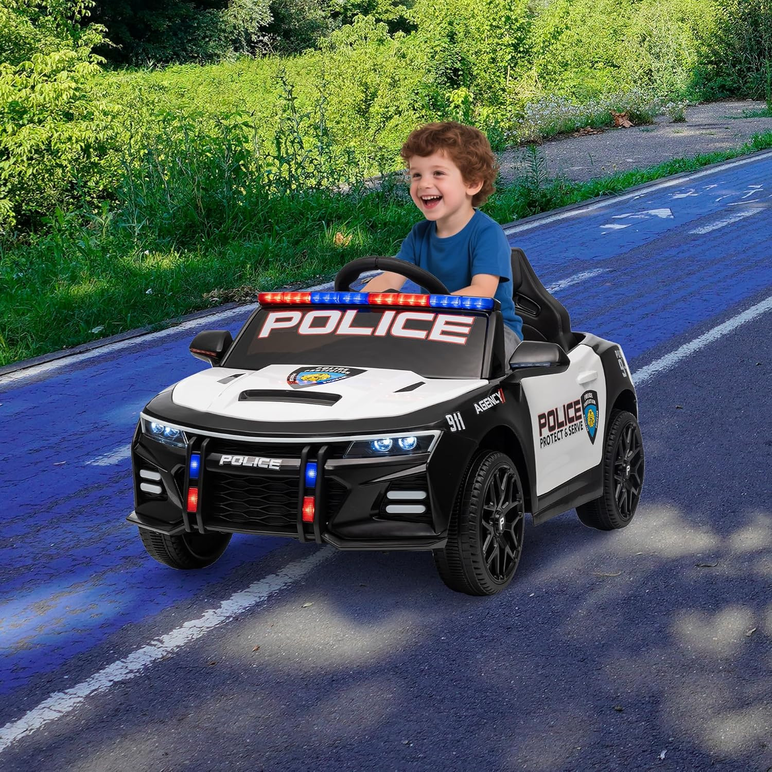 Police Car Ride on Car for Kids, Battery Powered Ride-On Toys Cop Cars with Remo