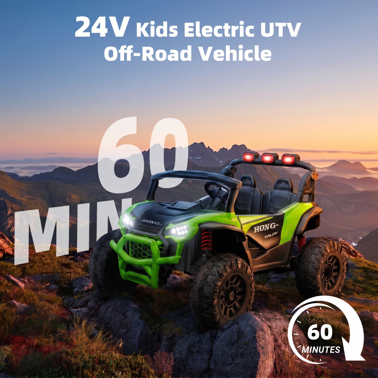 Kids 24V Ride on Toy Car Electric UTV 2-Seater 6mph with Parental Remote LED MP3