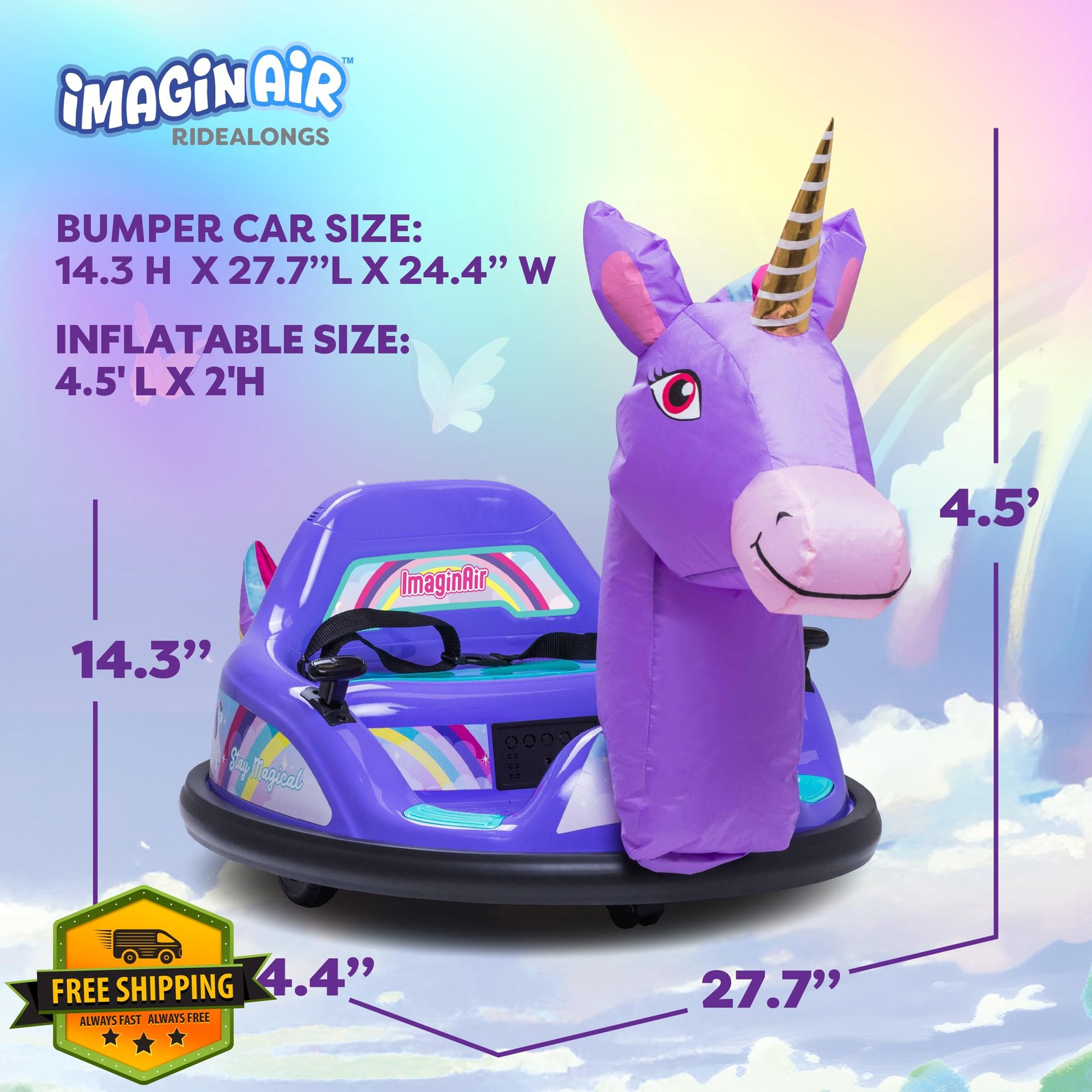 ImaginAir Purple Unicorn Bumper Car Ride On Toy