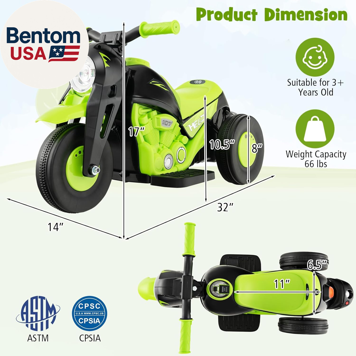 Kids Motorcycle, 6V Battery Powered Ride on Motorcycle with Bubble Maker, Music,