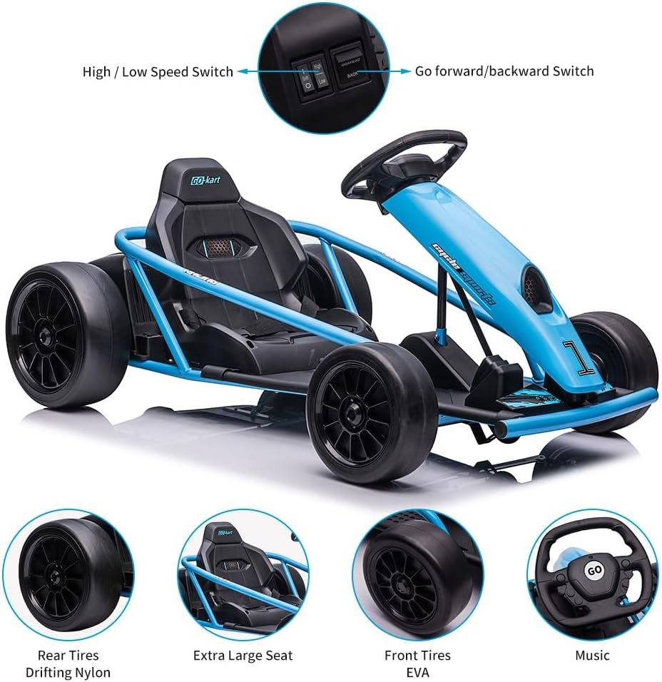 24V 9Ah Ride-on Electric Go Kart Car Toy 8.1 MPH Power Wheels Load 155 Lbs 300w