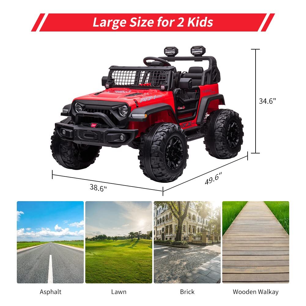 ☑️24V Kids Ride On Car with Remote Control 2 Seats 20“ Extra Large Seat Wide Tru