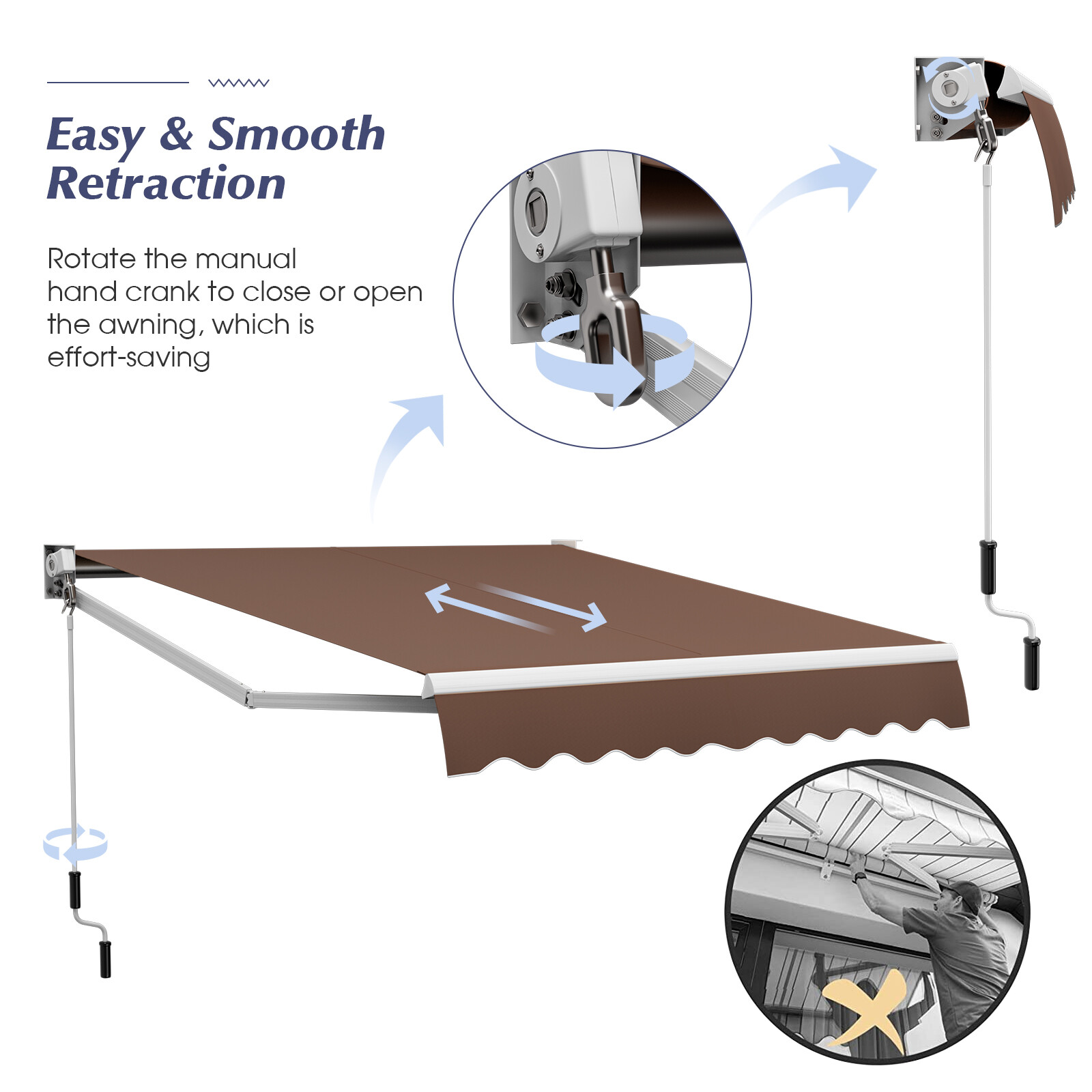 Topbuy 8’×6.6′ Retractable Awning W/ Aluminum Frame Sun/Water Protection W/ PA