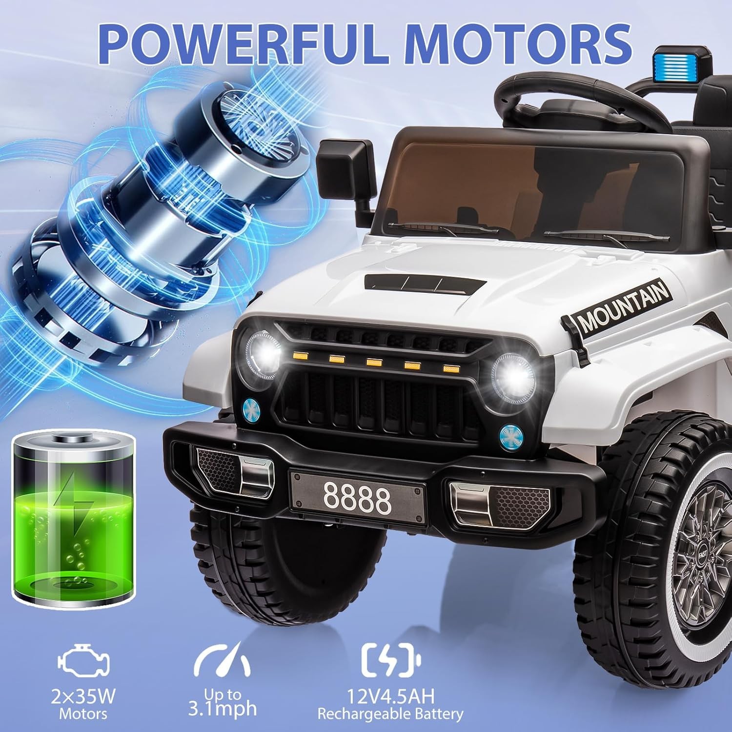12V Kids Electric Ride-On Truck Car – 3 Speed, MP3, LED Lights, 66 lb Capacity