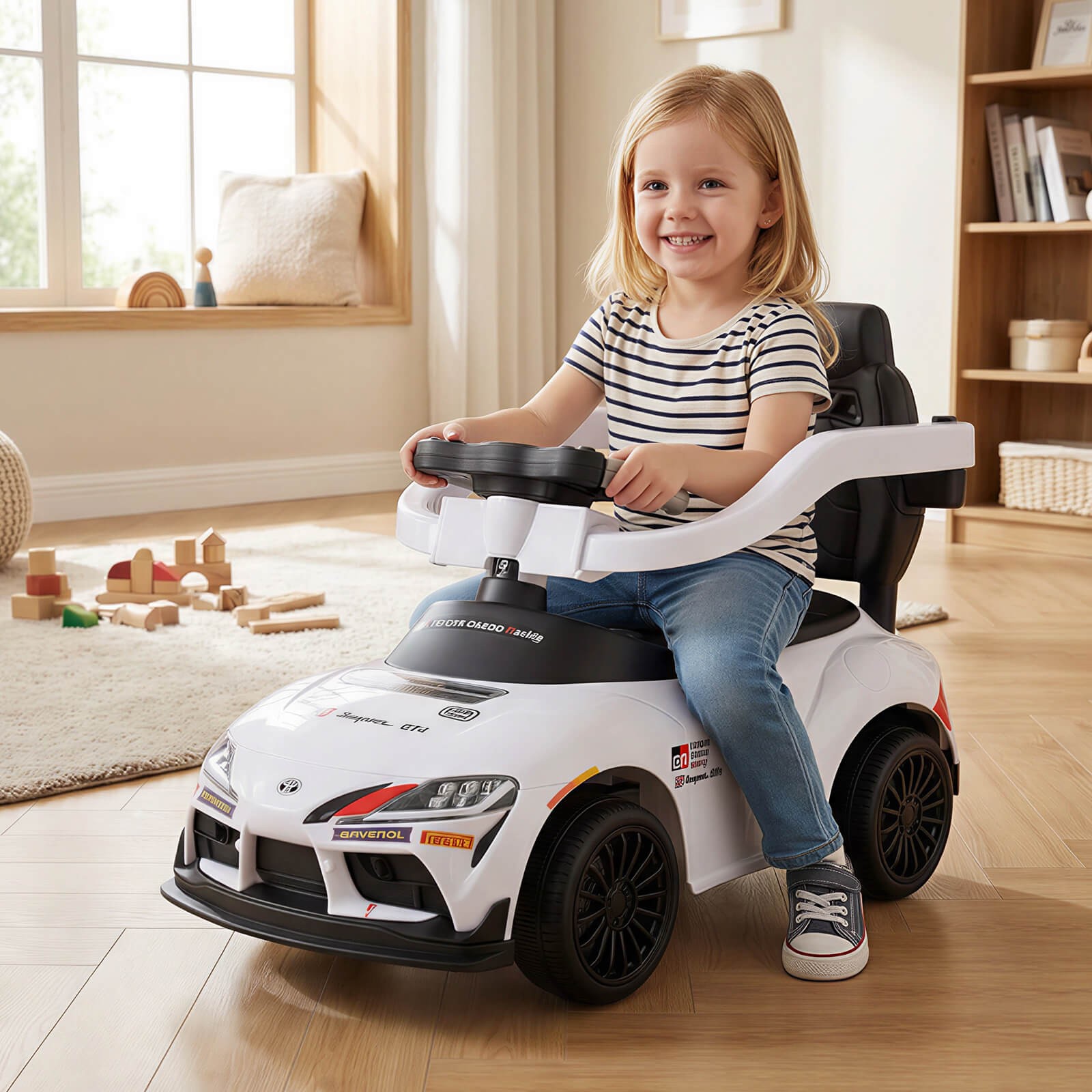 Toyota Licensed Ride on Push Car w/Parent-Control Handle Music Safety Guardrail