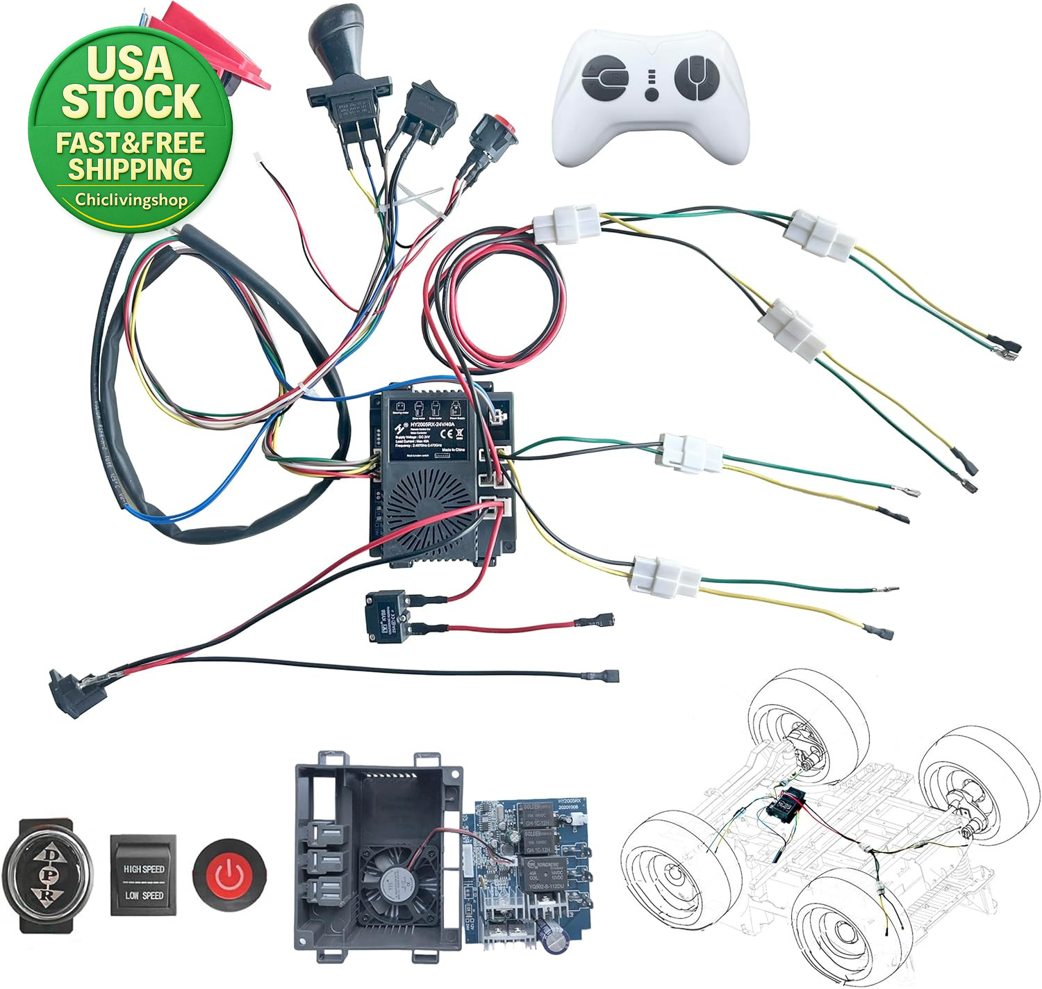 24 Volt DIY Wire Harness Conversion Kit for Kids Ride on Toys 2.4G Remote