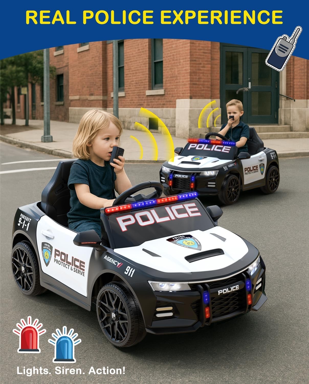 Police Car Ride on Electric Car for Kids to Drive Battery Powered Ride-On Toys C