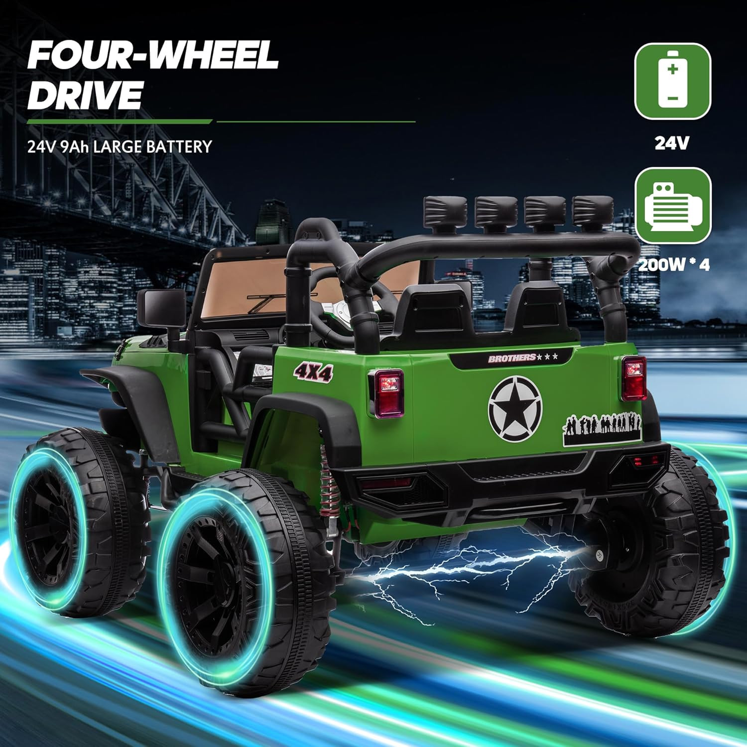 24V 9Ah Ride on Toy for Big Kids, 4X4 2 Seater Ride on Car Truck W/Remote Contro