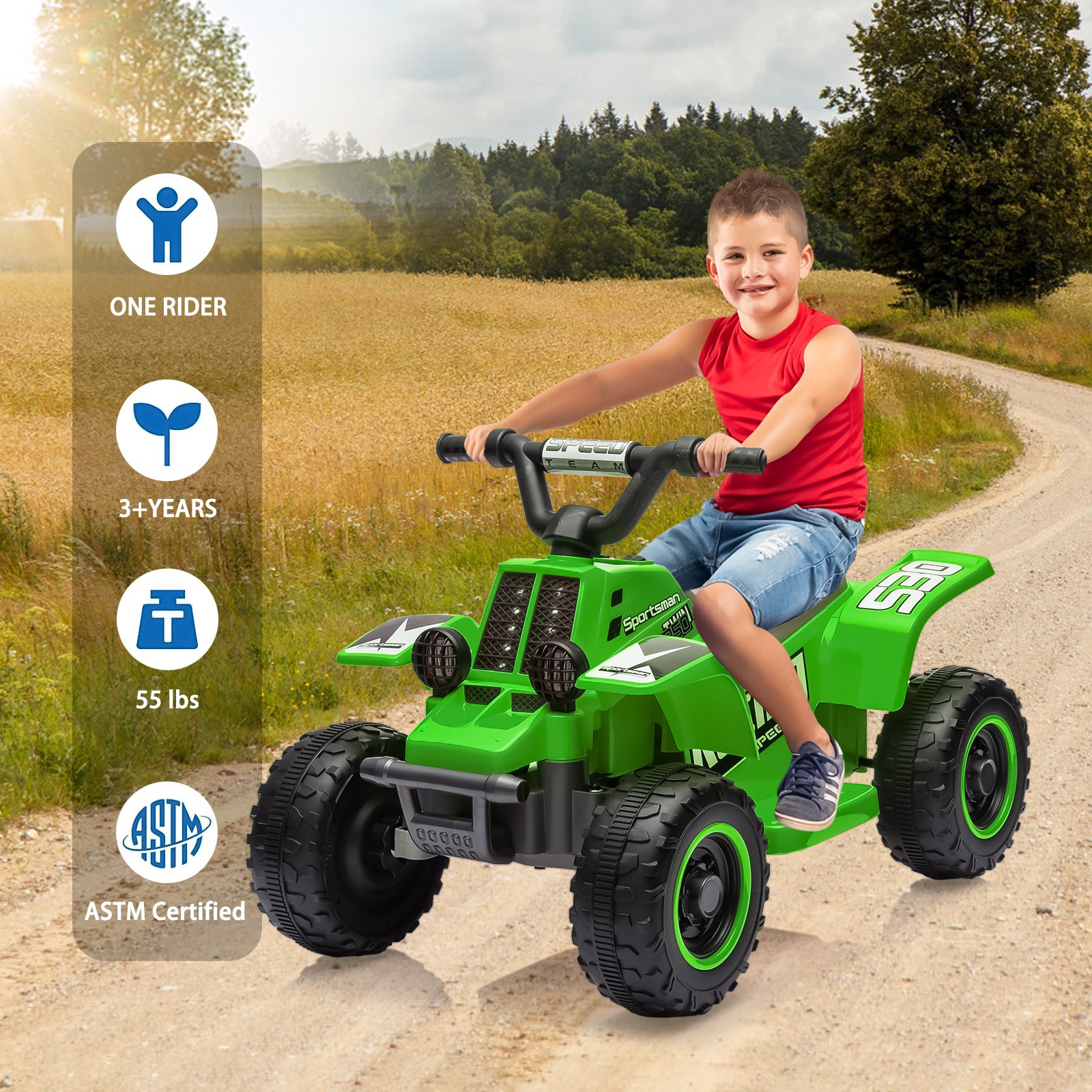 Ride On Car Toys for Kids Electric ATV Off-Road Quad with 6V Battery Powered