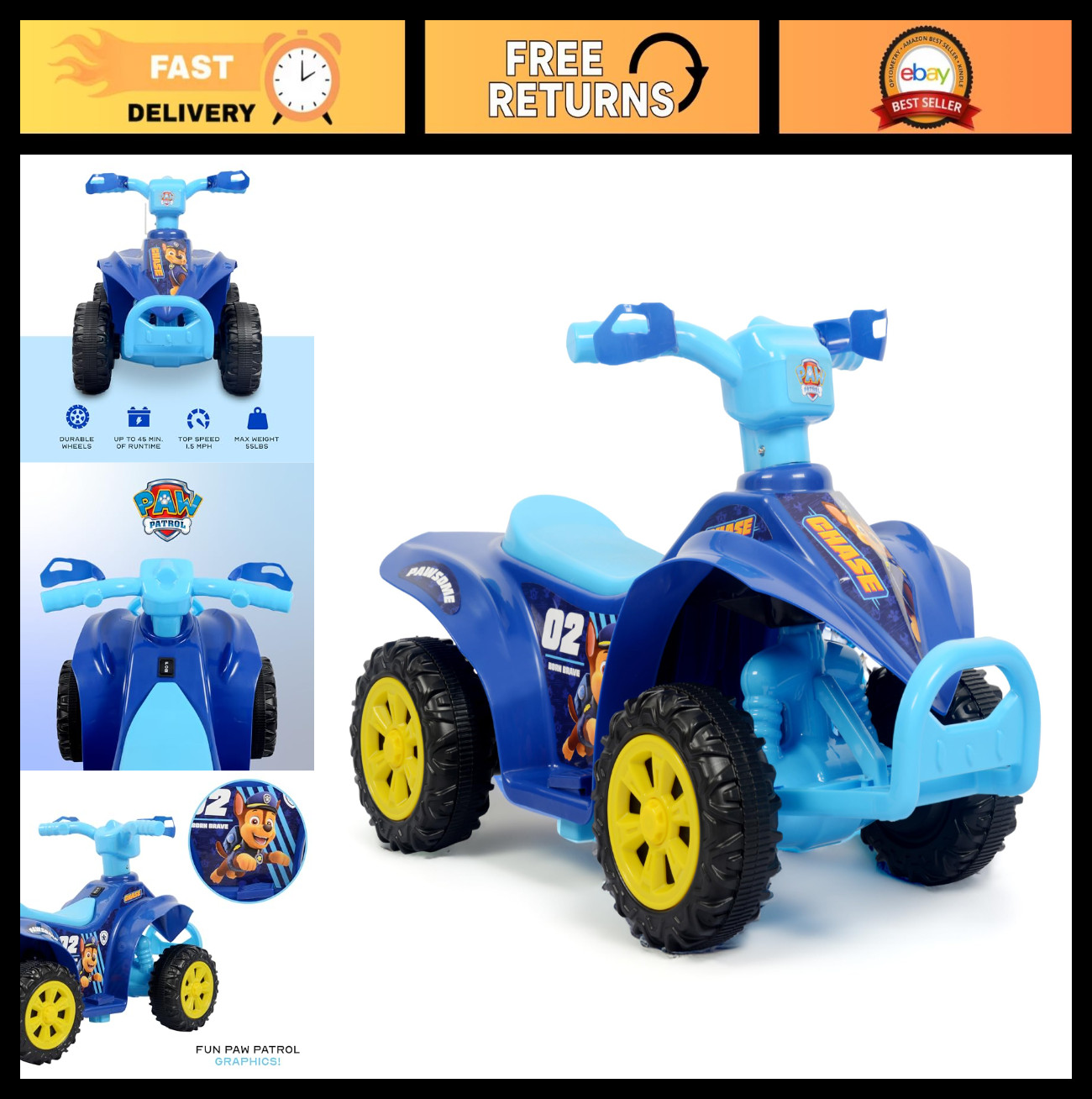 Kids 6V Ride-On Quad Toy – Safe Rechargeable Battery, Forward/Reverse, Ages 2-3