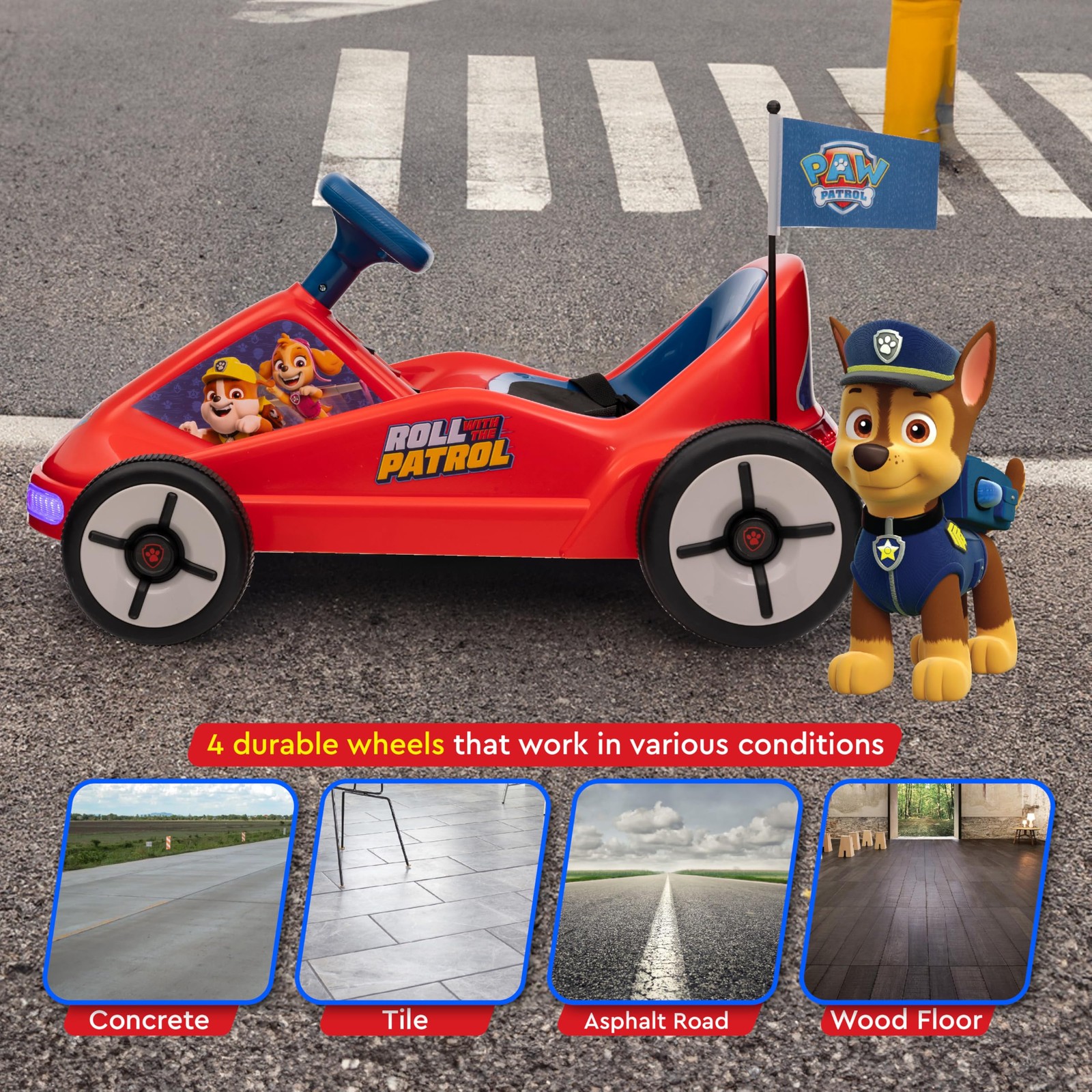 Paw Patrol Chase 6V Go Kart for , Ride-On with Lights, MP3 Jack, Remote Contr…