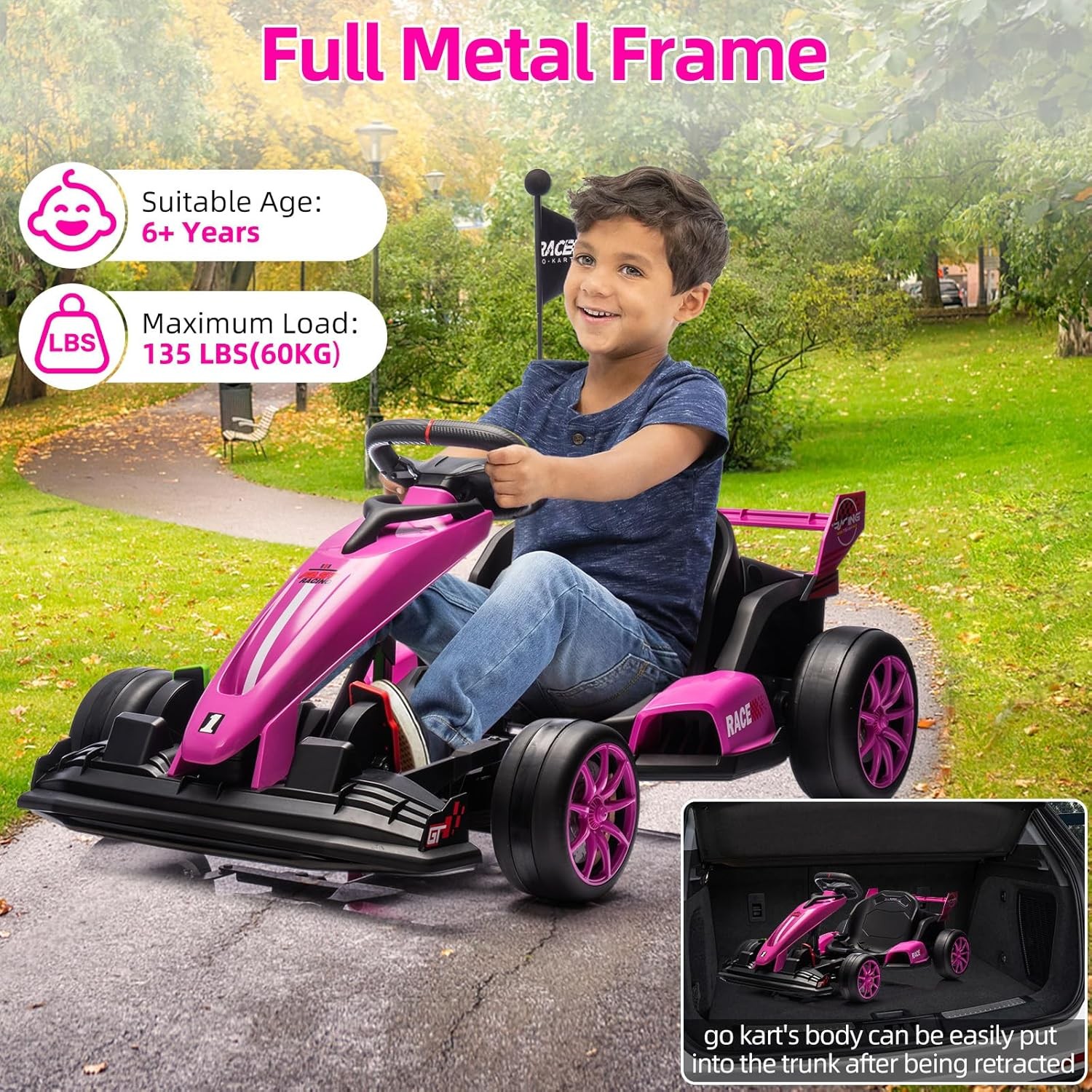 24V Go Kart Outdoor Ride On Toy w/Variable Speed Mode,Electric Drift for Kids 6+