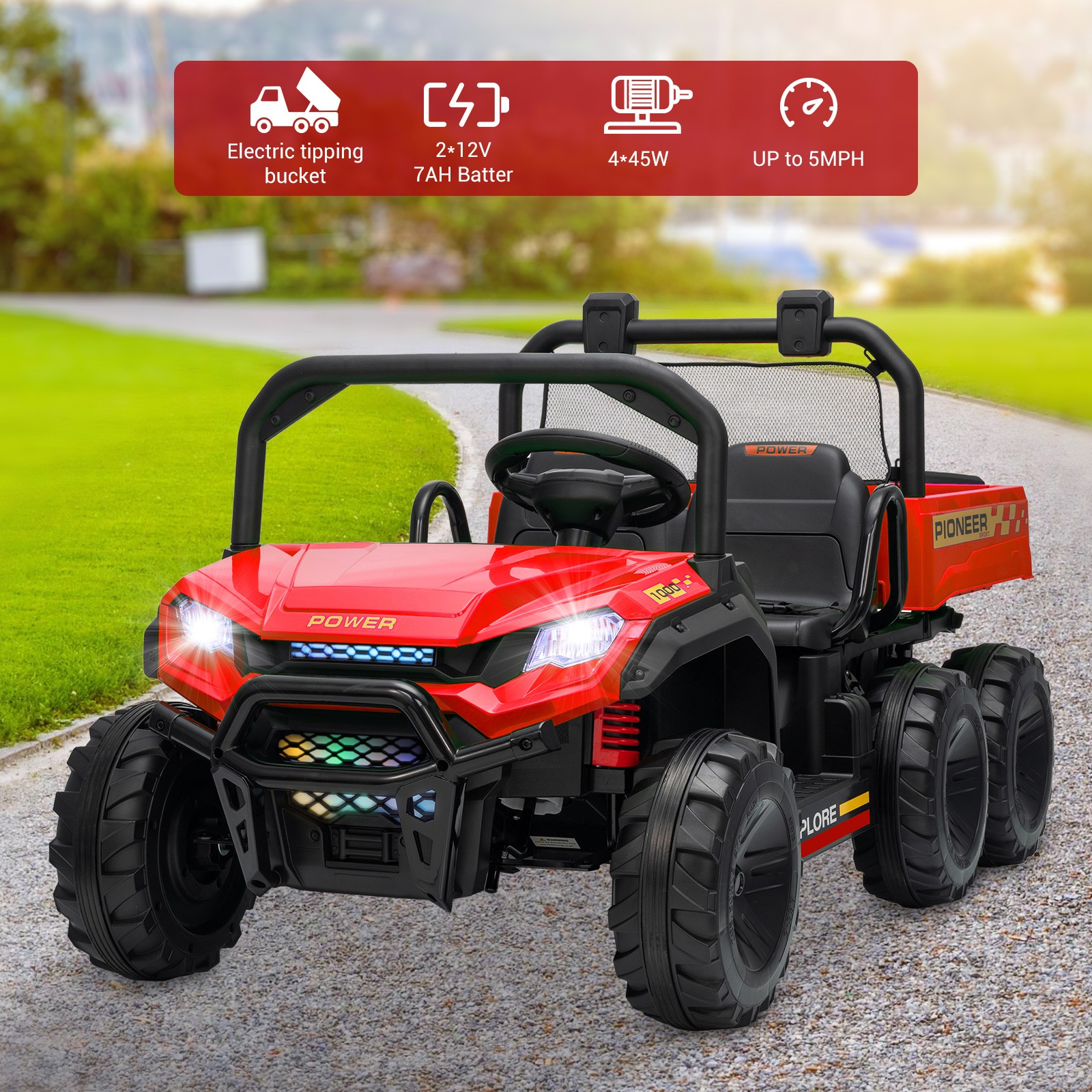 Kids 2 Seater Ride on Car 24V Electric Dump Truck 4WD UTV w/Parental Remote LED