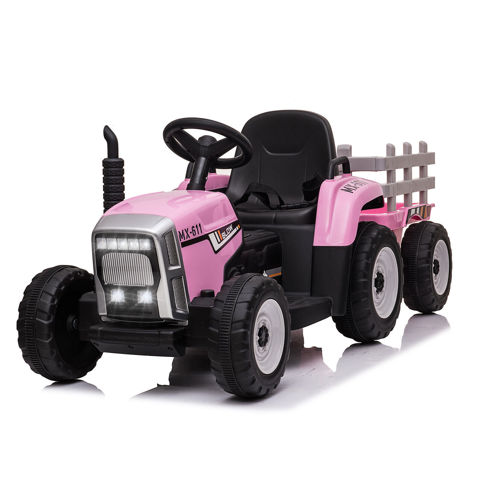 12V Kids Electric Tractor with Trailer Toddler Ride On Car w/ Remote Control