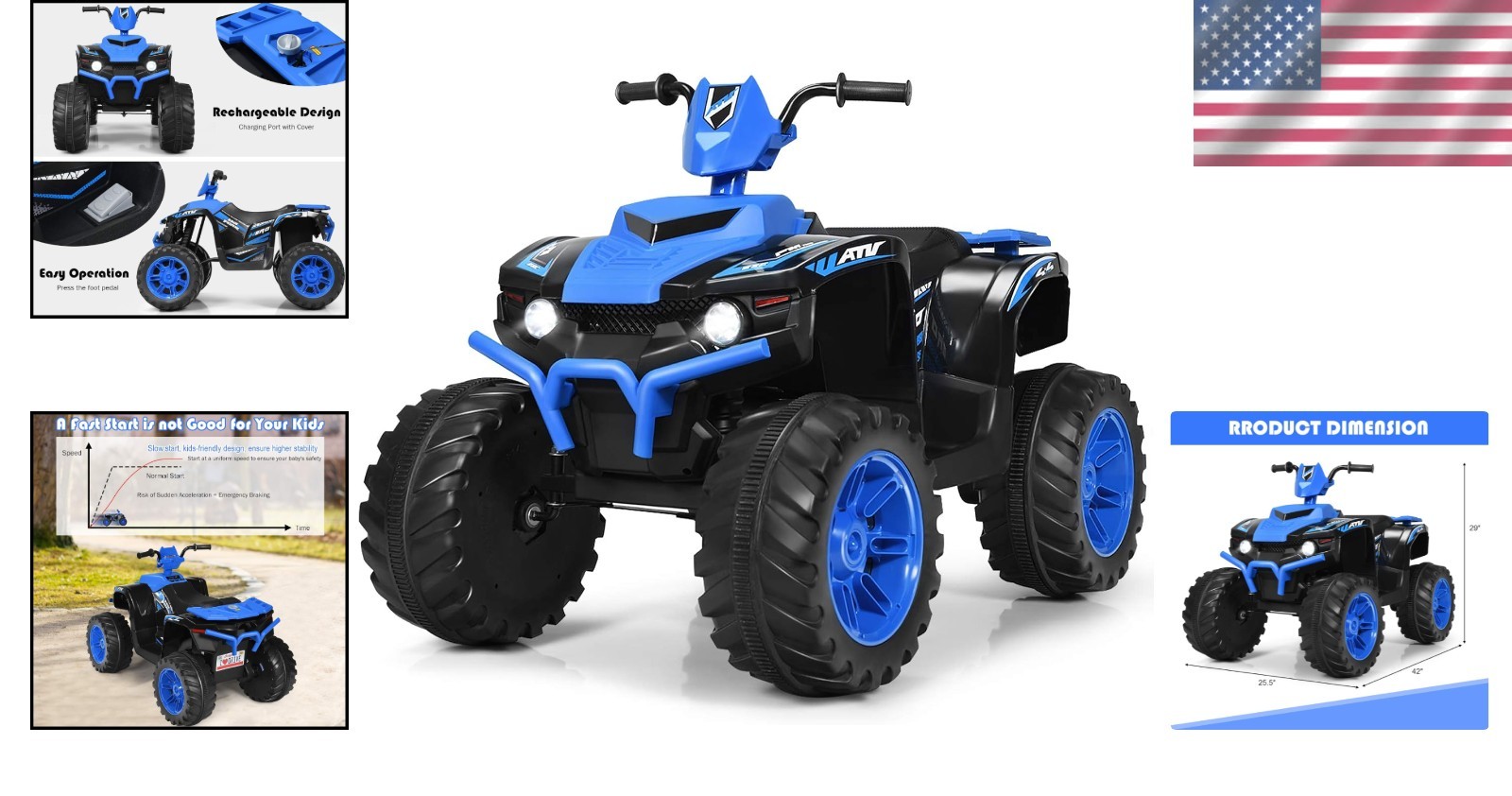 Rechargeable 12V Electric Kids ATV with Maximum Weight Capacity of 77 Pounds
