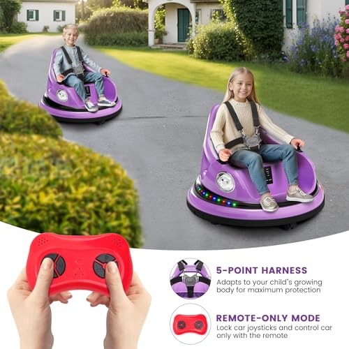 Bumper Car for Kids, 12V Ride on Bumper Car for Toddler with Remote Purple