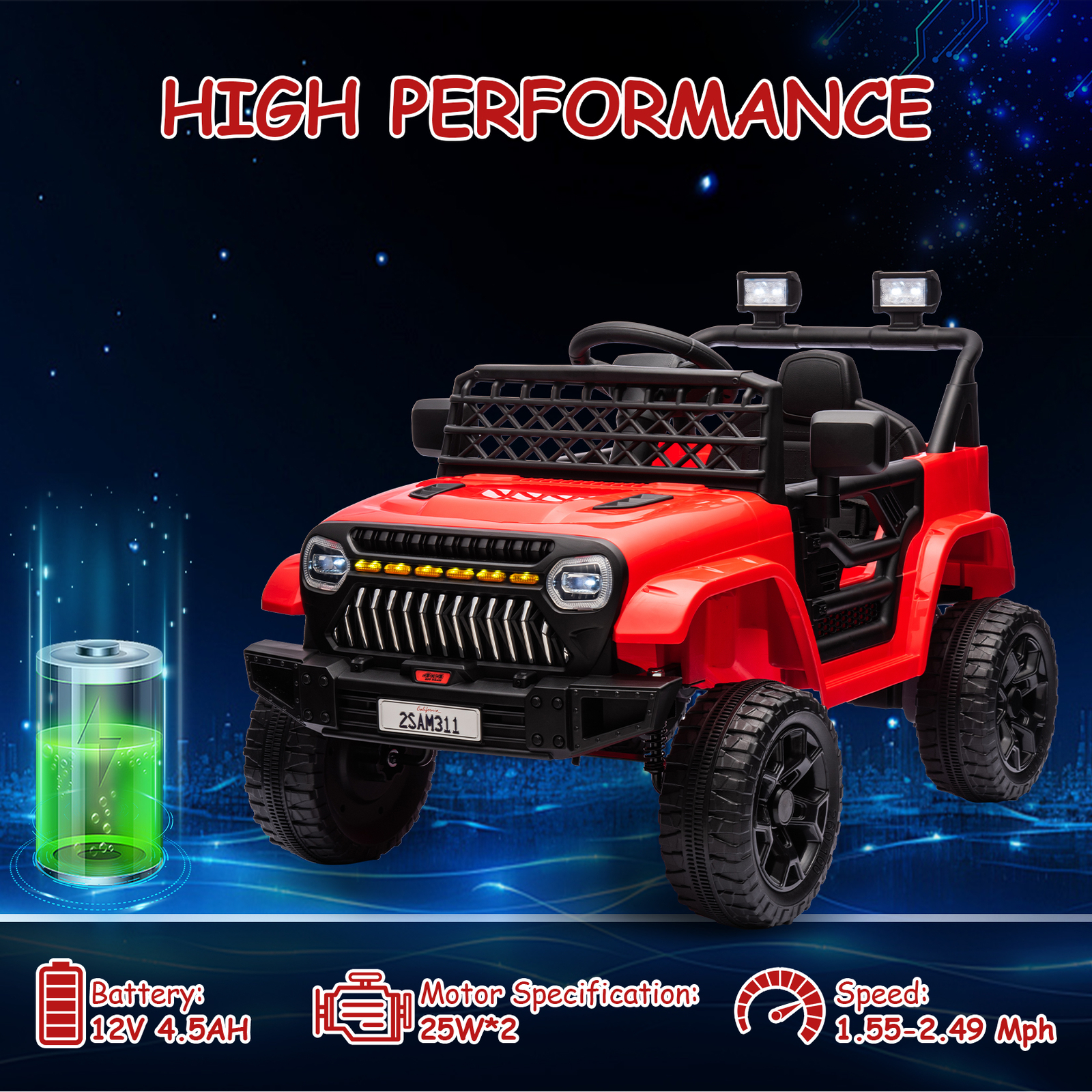 Kid Ride On Truck Electric Car with Remote Control, 4-Wheel Suspension,LED,Music