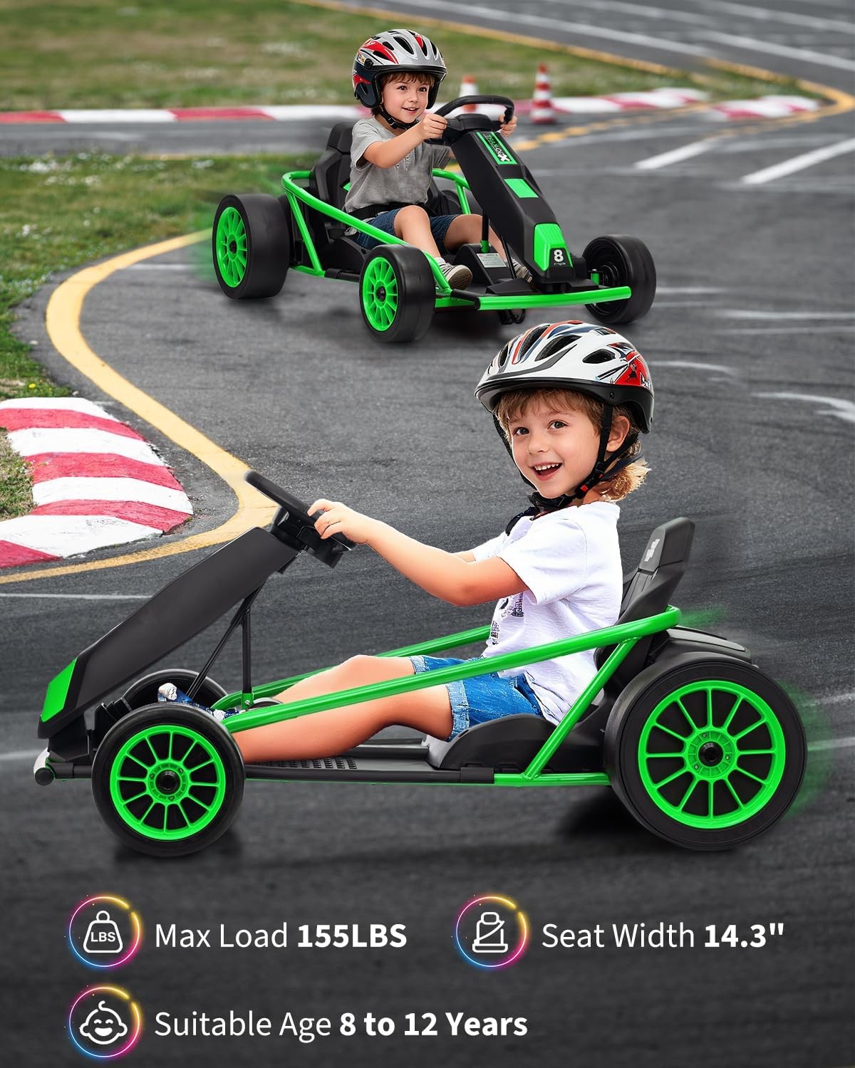 24V Ride On Go Kart for Kids 24V 9Ah Battery 2x300W Motors Electric Ride on Toys