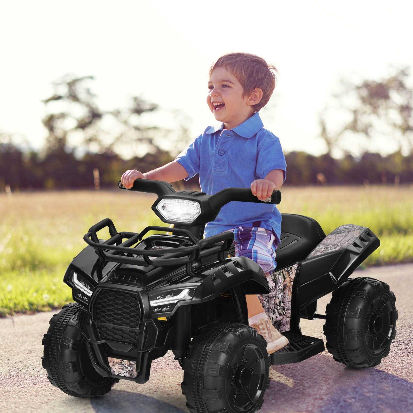 6V 4 Wheels ATV Quad Ride On Car Kids Ride-On Toy w/ Music Horn LED Light Black