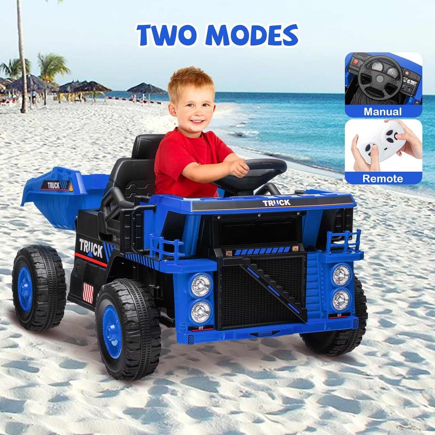 12V Kids Ride On Dump Truck, Electric Construction Vehicle With Remote Control