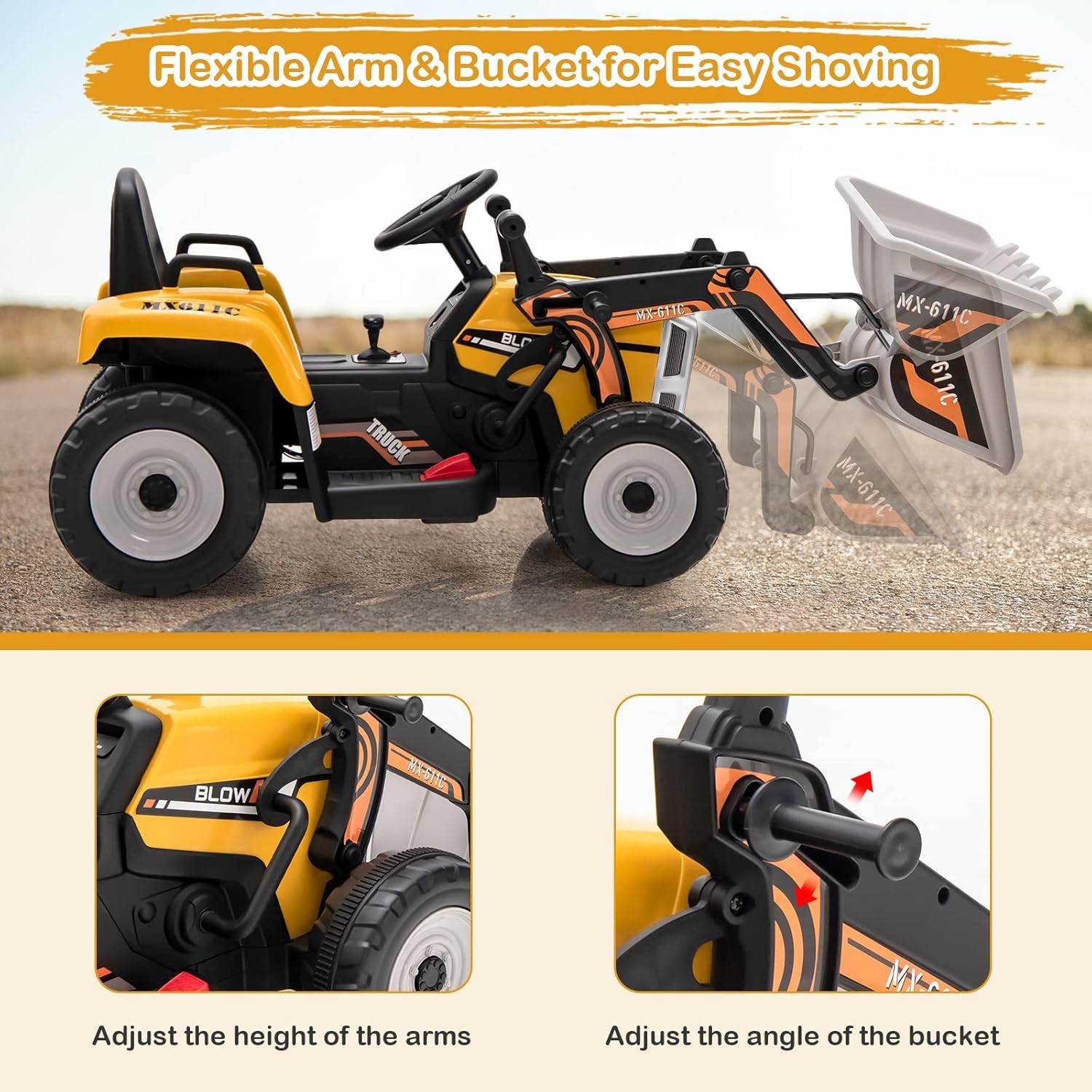 HONEY JOY 12V Ride On Excavator with Remote and Digging Bucket Yellow