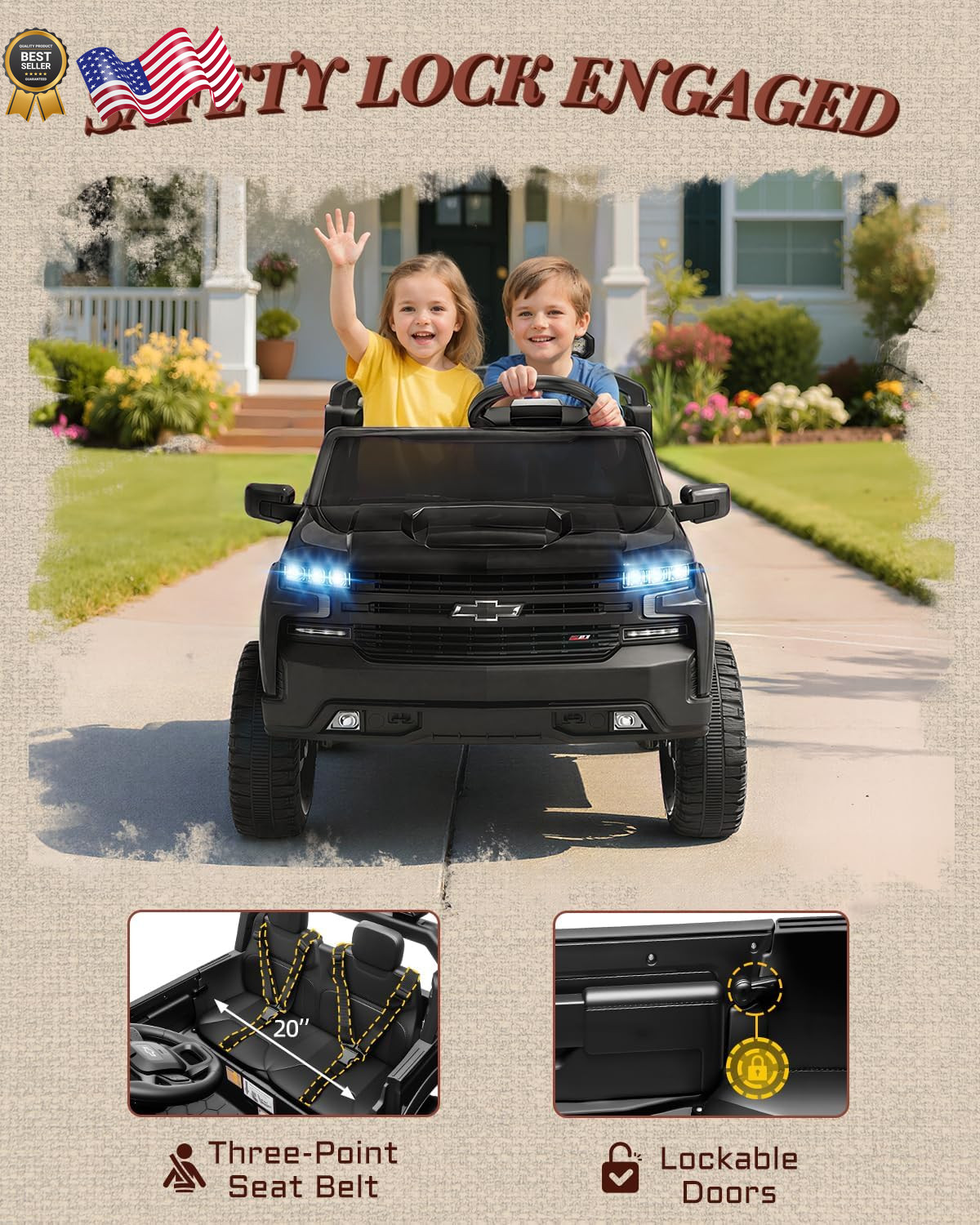 24V 2 Seater Ride on Toys Licensed Chevrolet Silverado, Electric Vehicle with Re