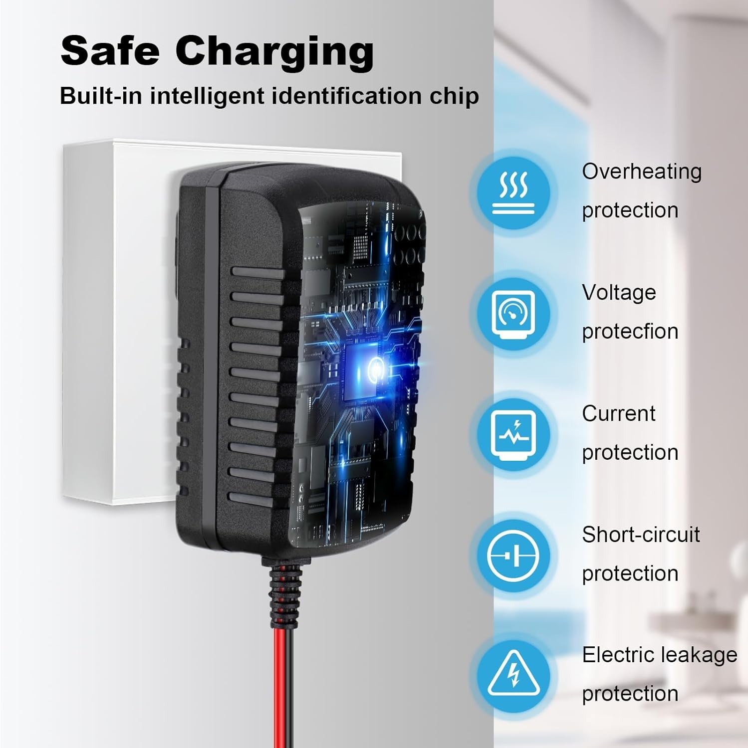 12V Ride-On Toy Battery Charger with Red Square Plug for ATV & Cars