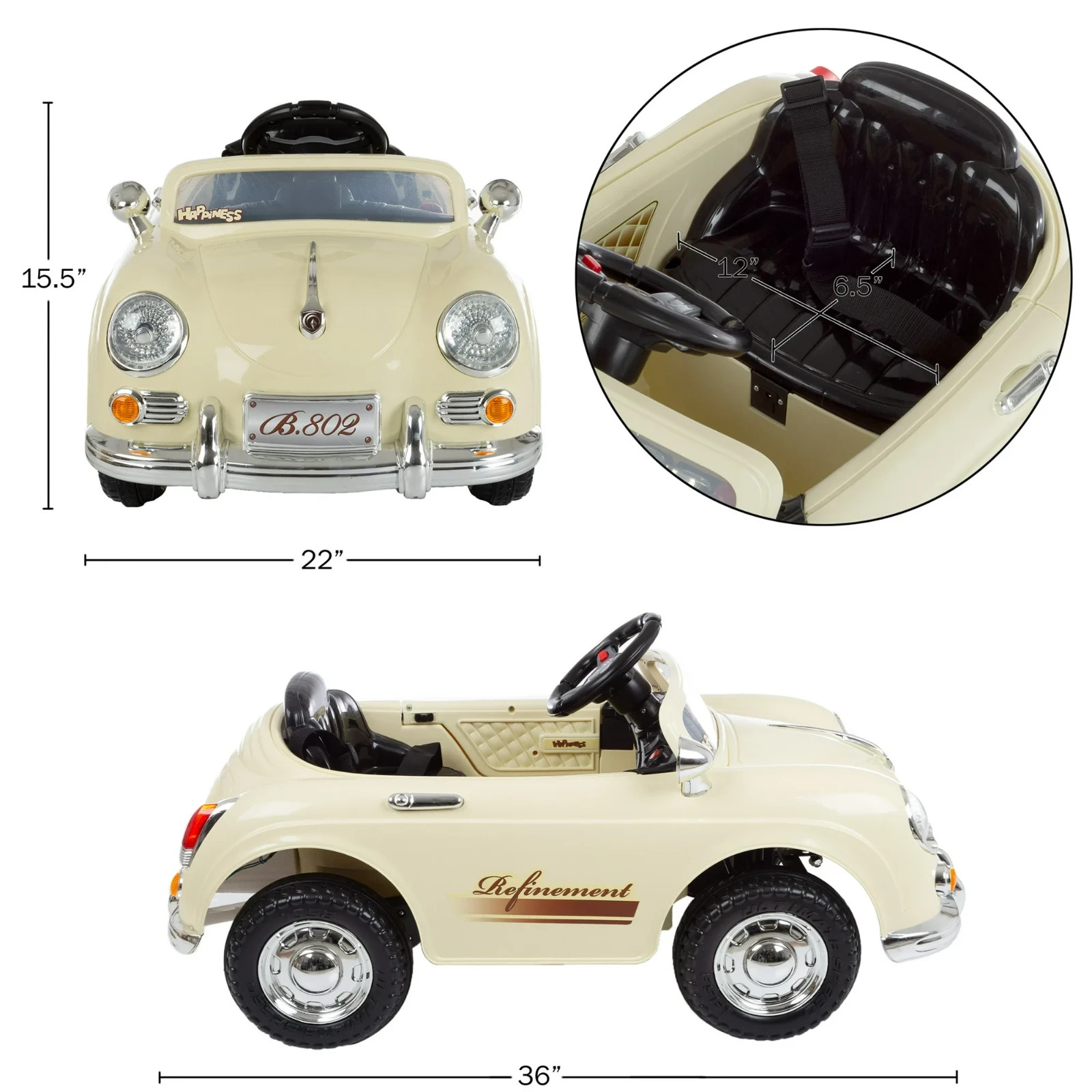 Vintage Kids Ride On Car 6V Battery with Remote, Lights and AUX by Lil’ Rider, C